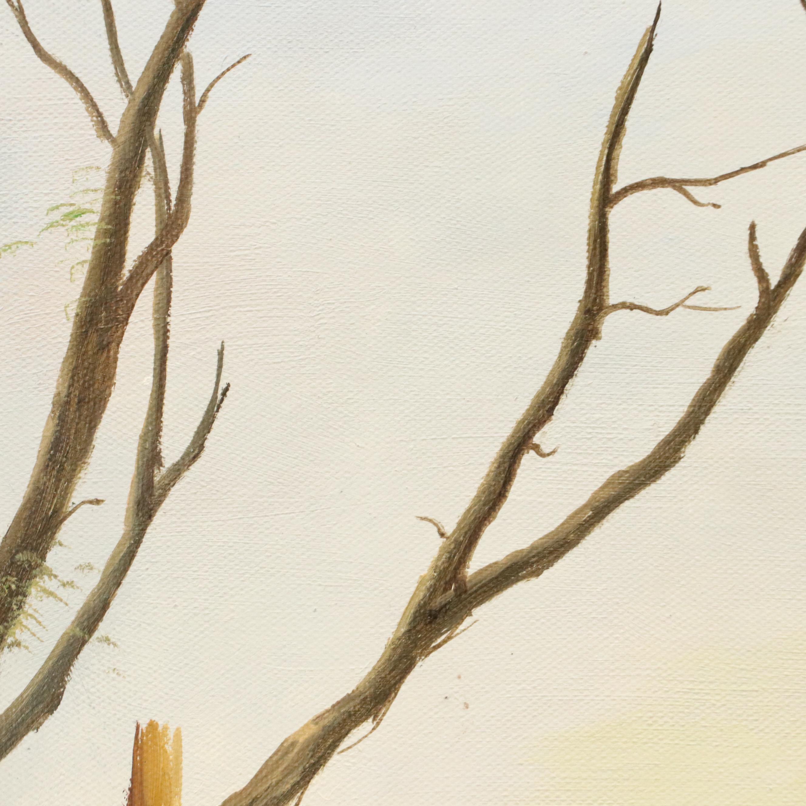 E. Samuel Landscape Oil Painting of Pond with Rubble