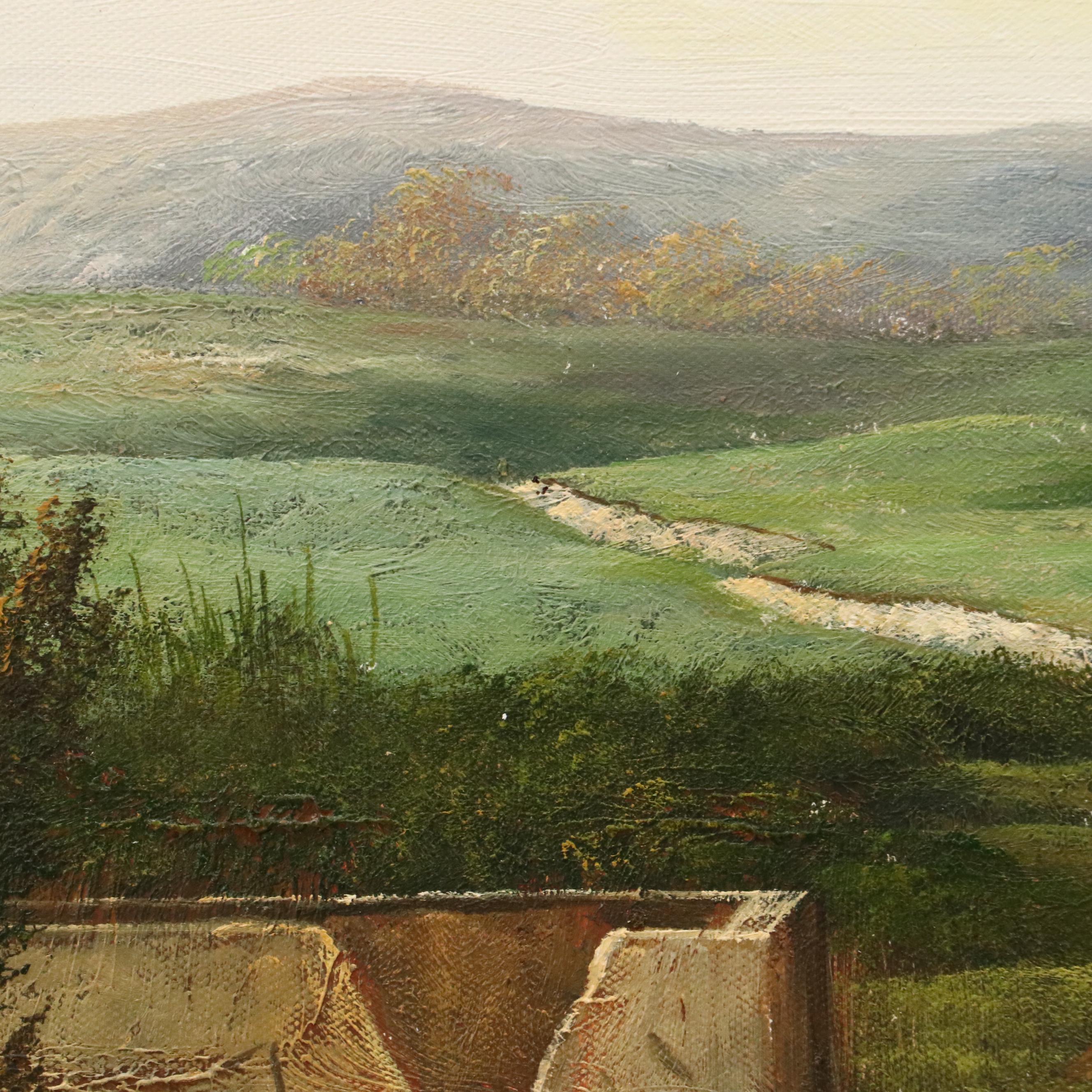 E. Samuel Landscape Oil Painting of Pond with Rubble