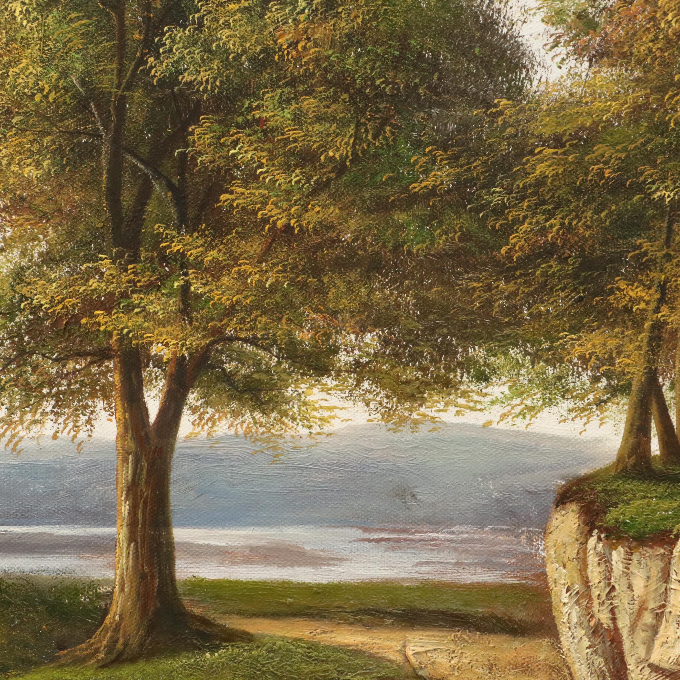 E. Samuel Landscape Oil Painting of Pond with Rubble