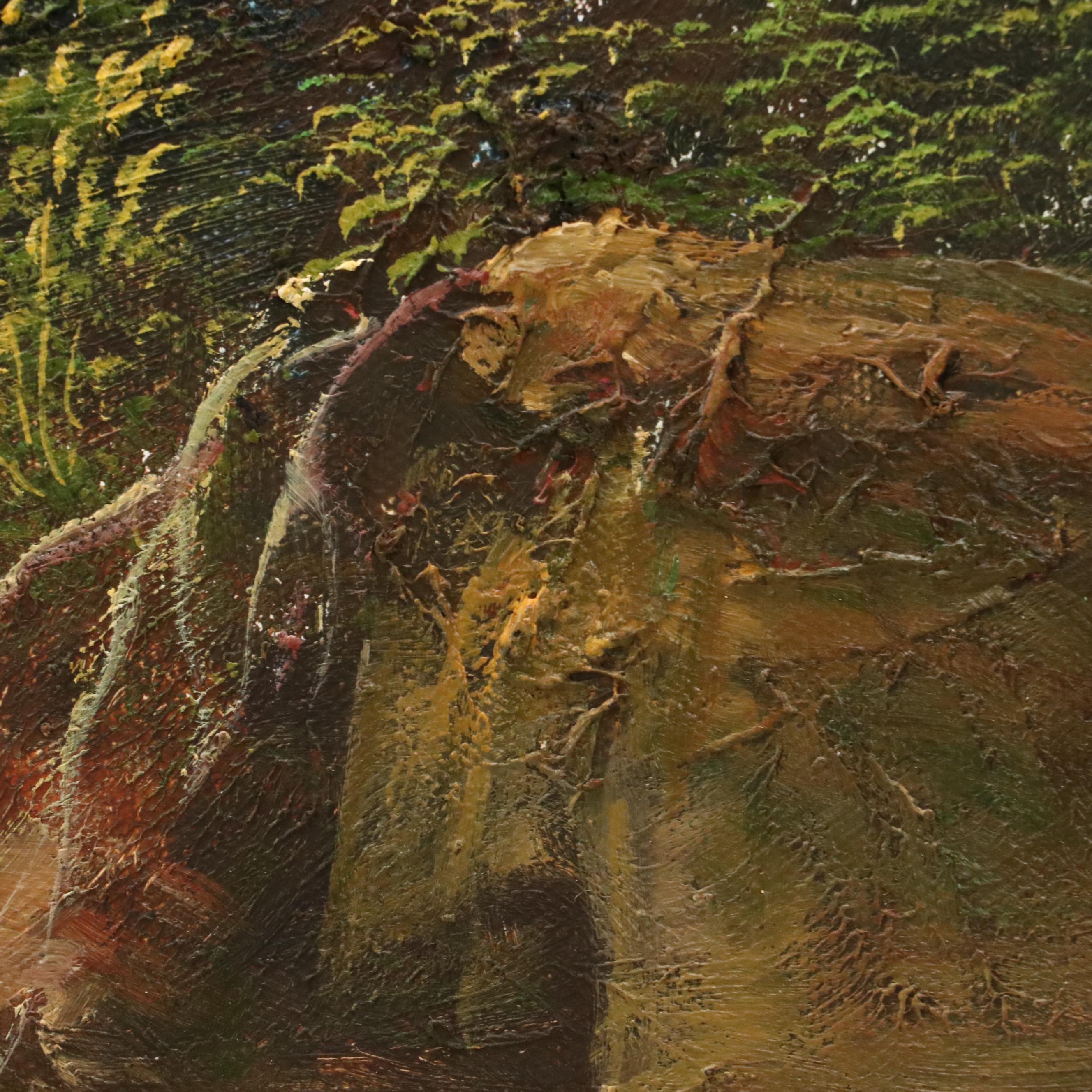 E. Samuel Landscape Oil Painting of Pond with Rubble