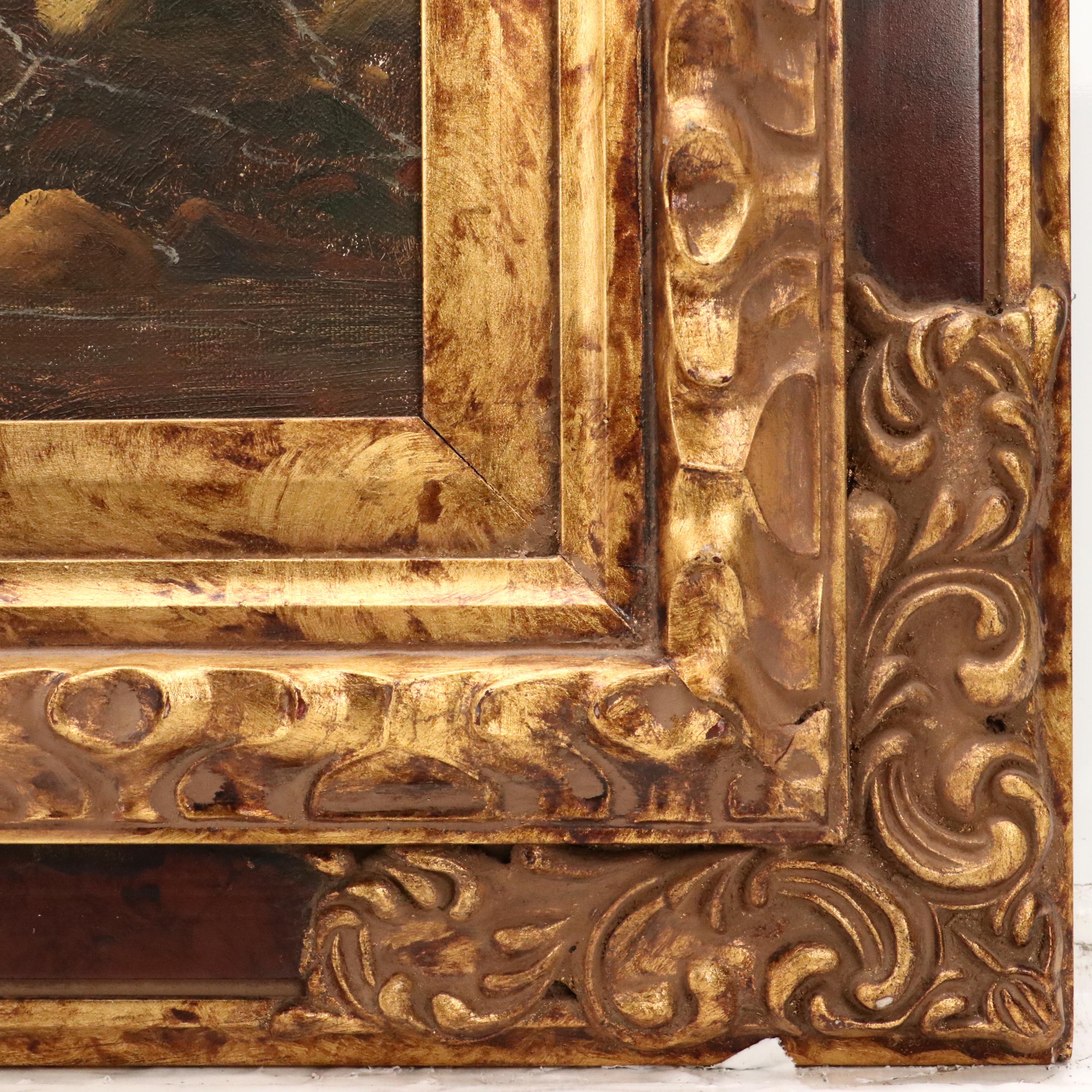 E. Samuel Landscape Oil Painting of Pond with Rubble