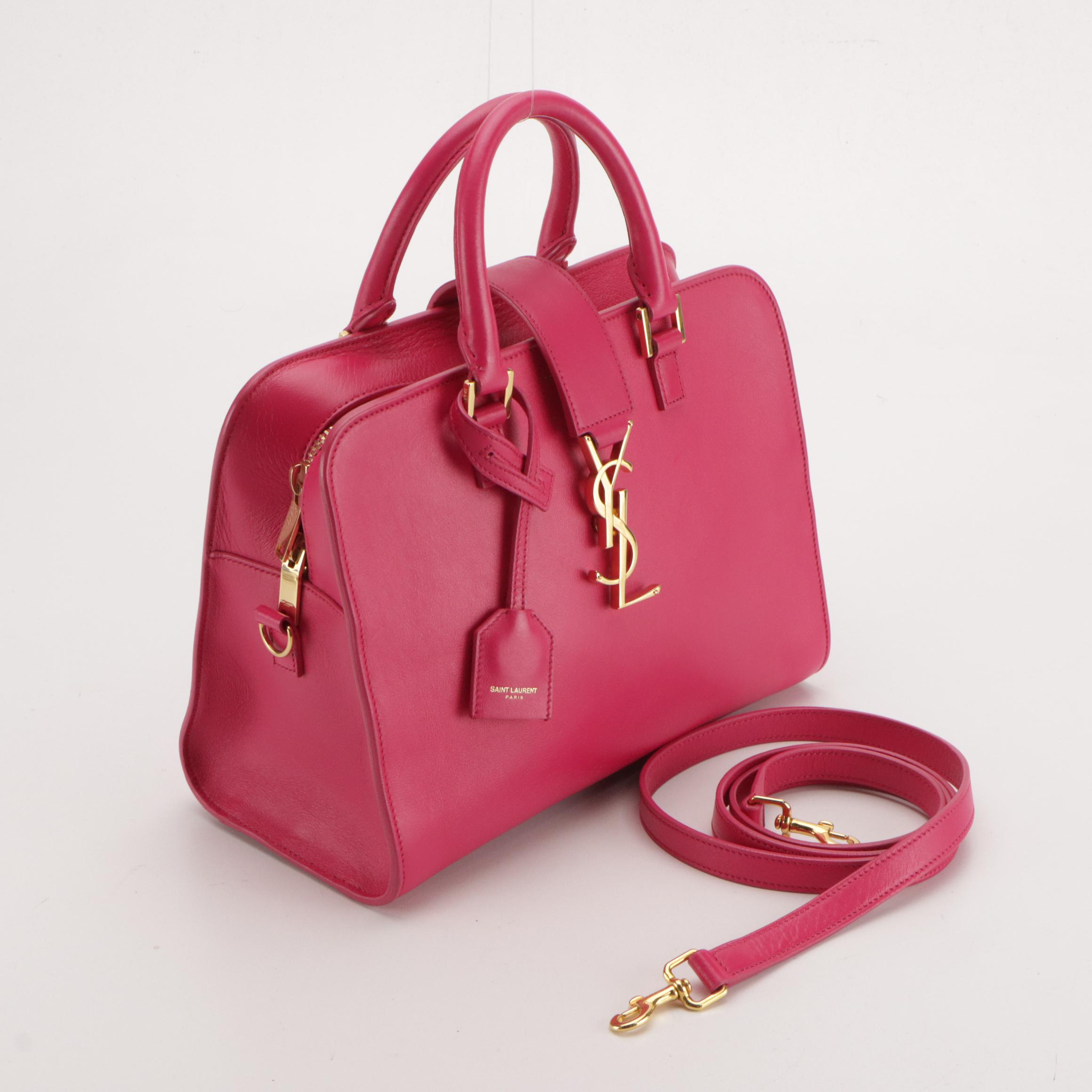 Saint Laurent Fuchsia Calfskin Leather YSL Monogram Baby Cabas Two-Way Bag