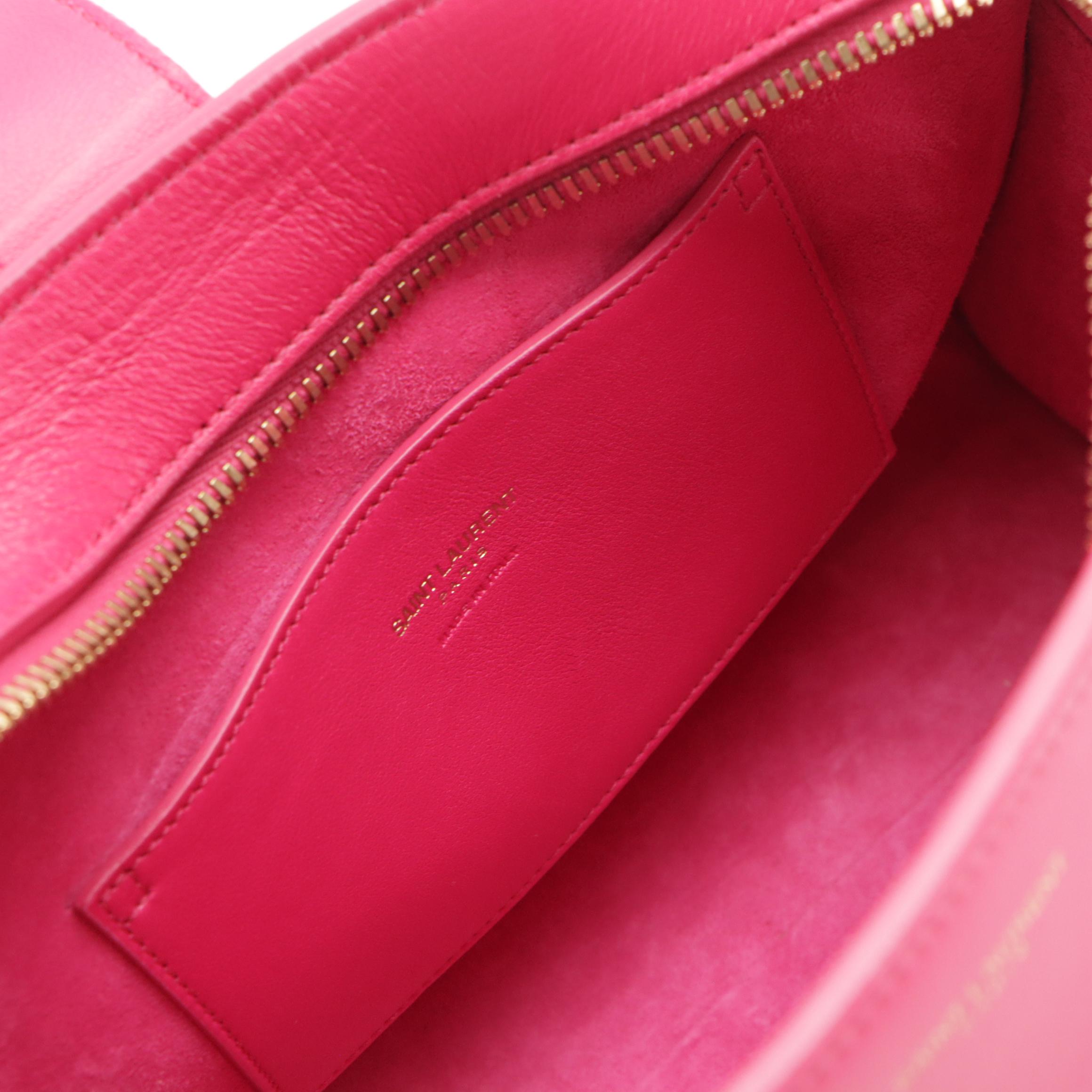 Saint Laurent Fuchsia Calfskin Leather YSL Monogram Baby Cabas Two-Way Bag