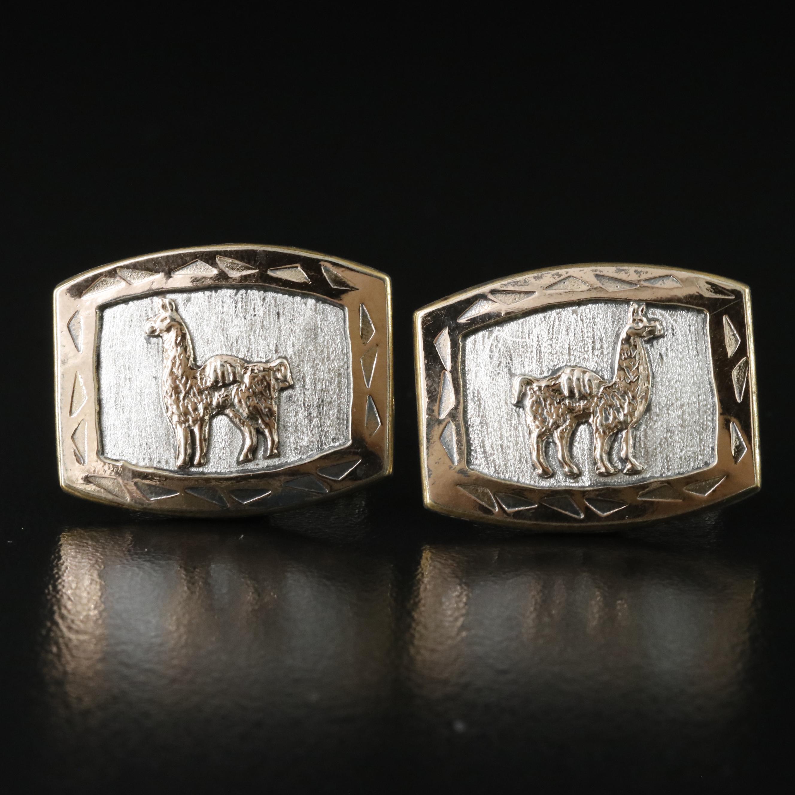 Old Cuzco Sterling Llama Cufflinks with 18K Accents