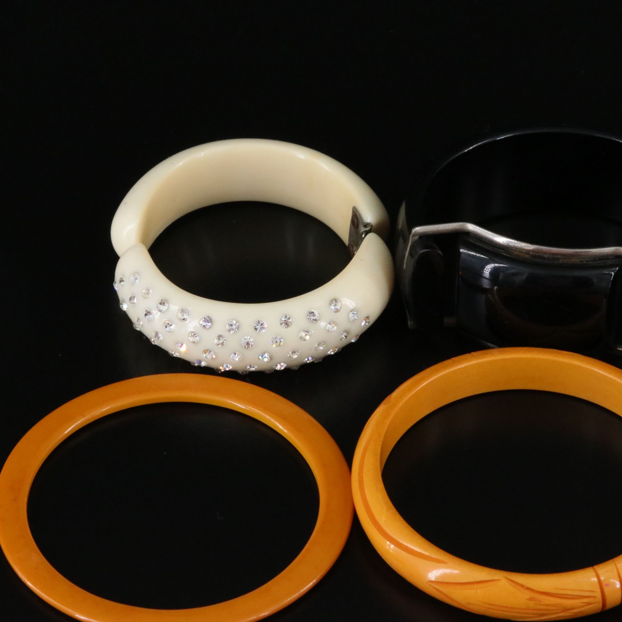Early Plastic Jewelry Collection Including Bakelite and Celluloid