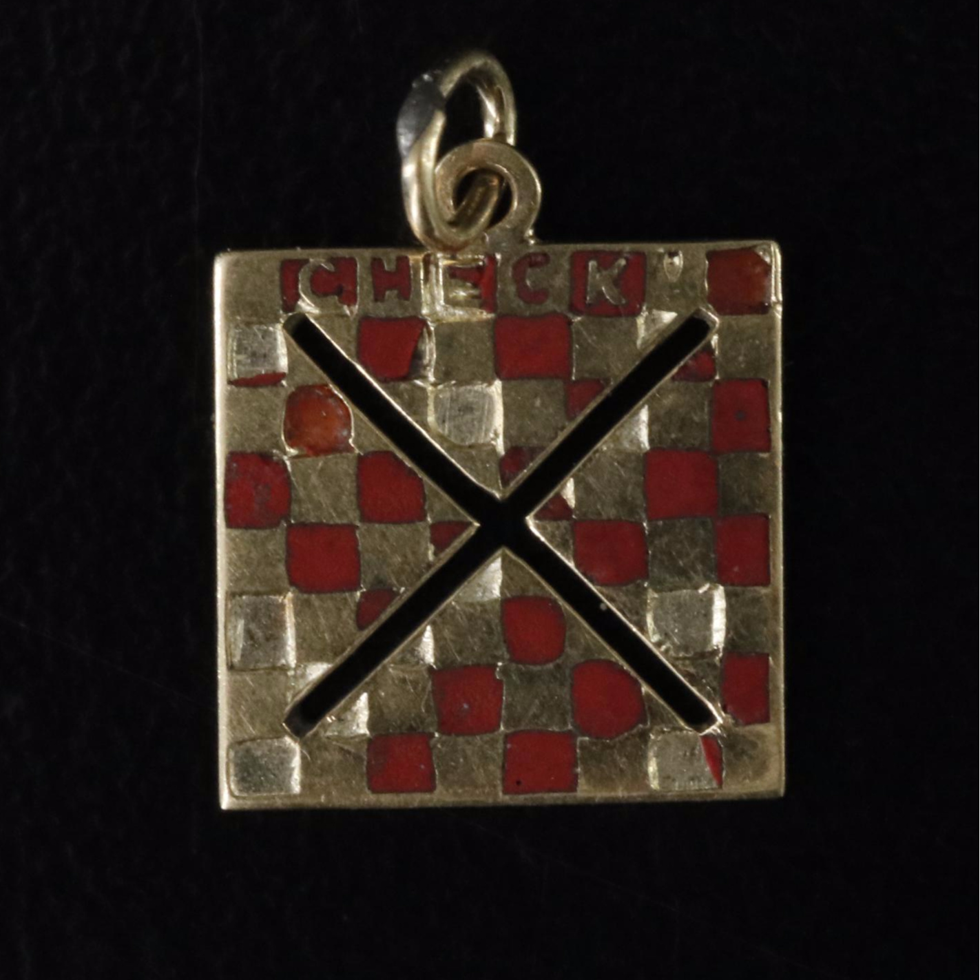 14K Checkerboard Charm with Enamel Details