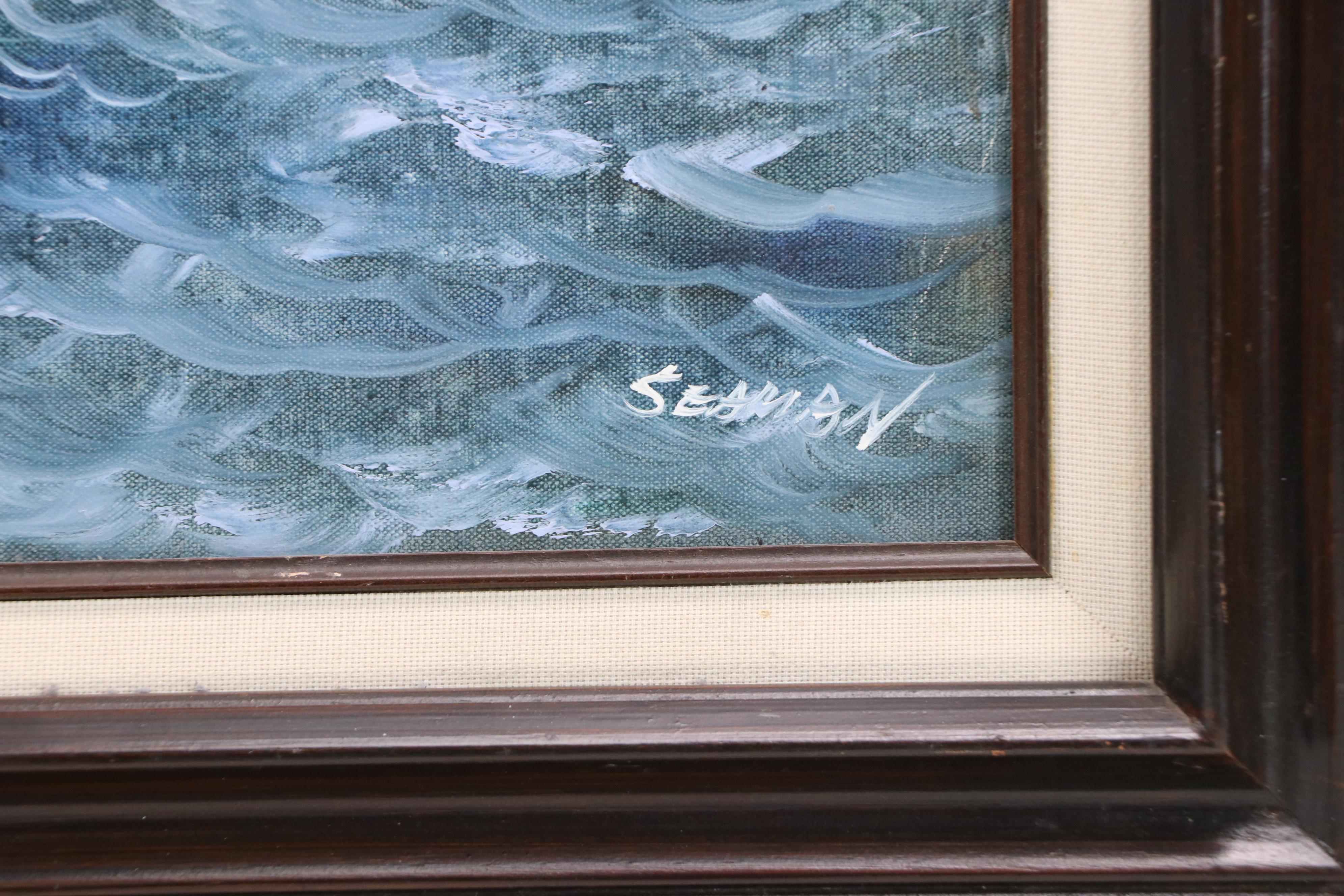 Seaman Oil Painting of Nautical Scene With Ship, Mid-to-Late 20th Century