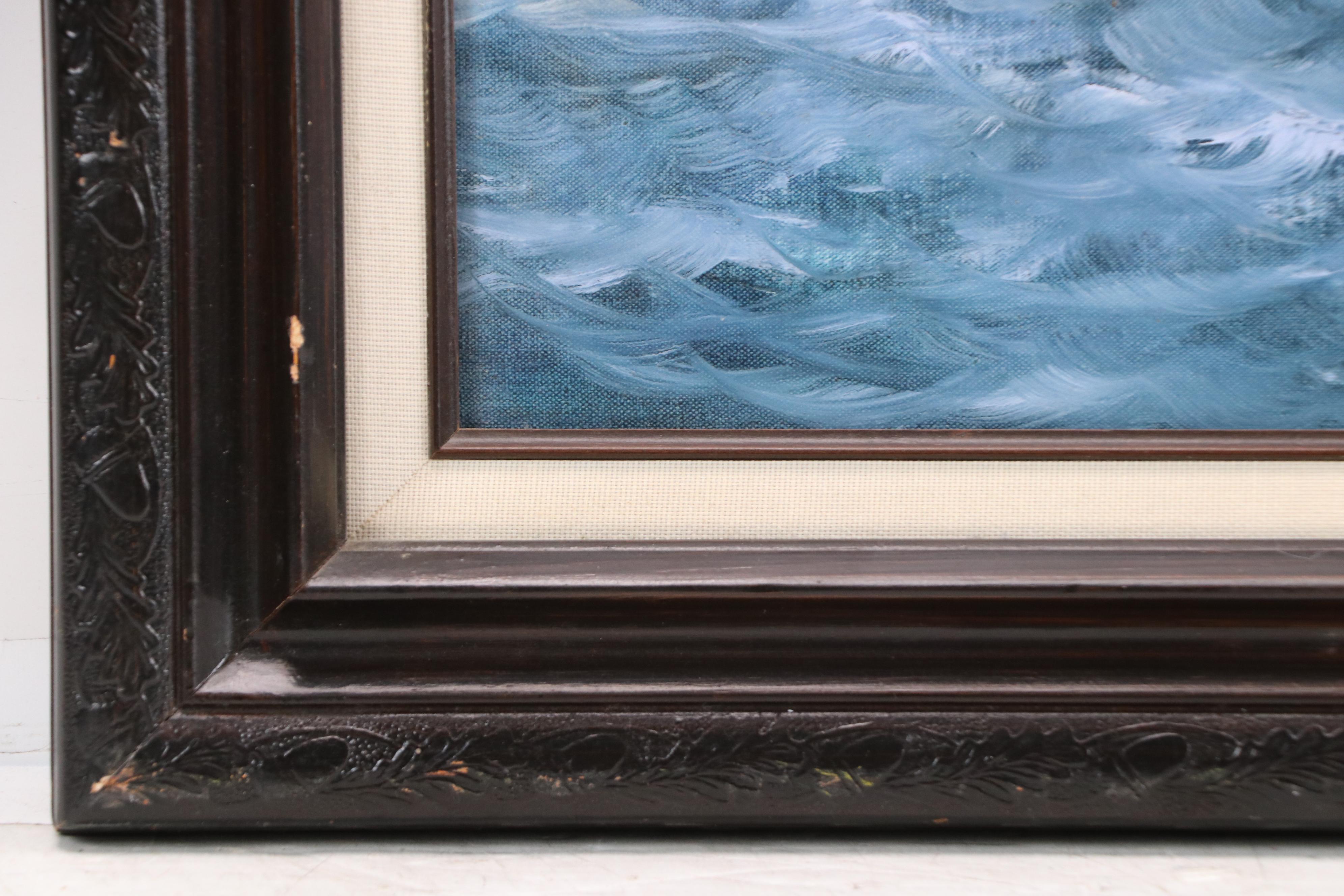 Seaman Oil Painting of Nautical Scene With Ship, Mid-to-Late 20th Century