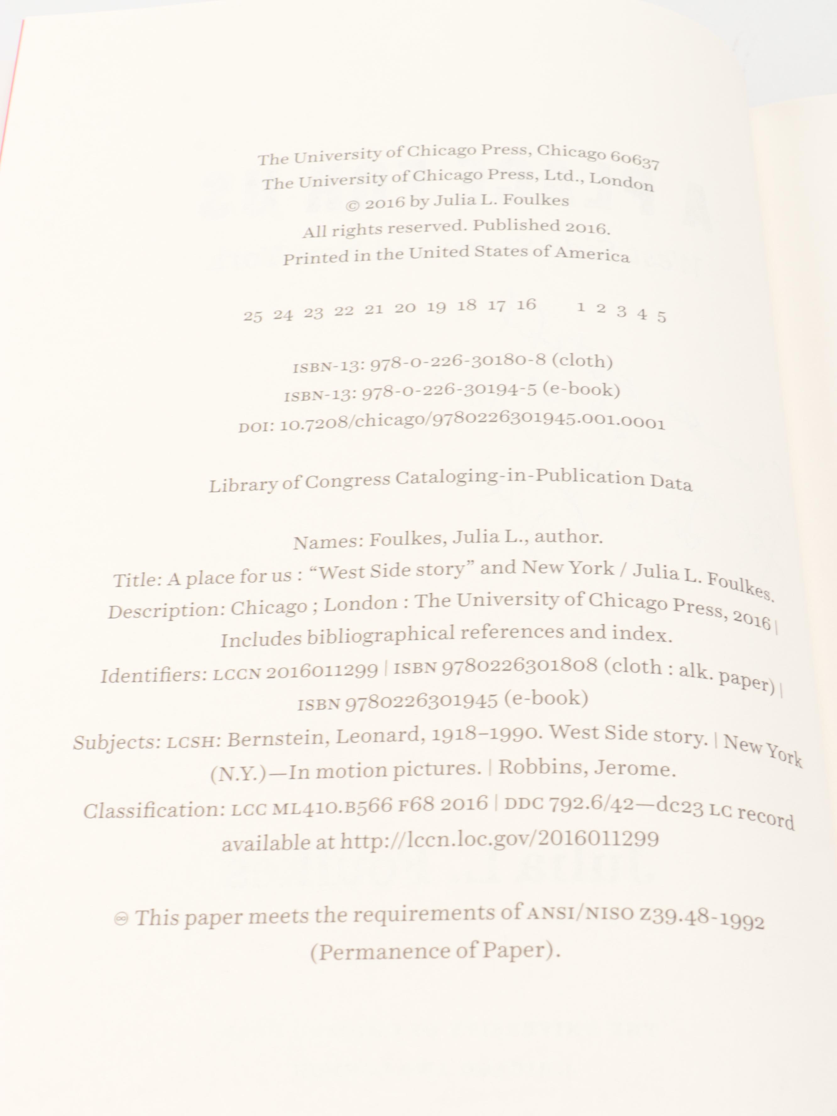 "A Place For Us: West Side Story and New York" and Other New York Books