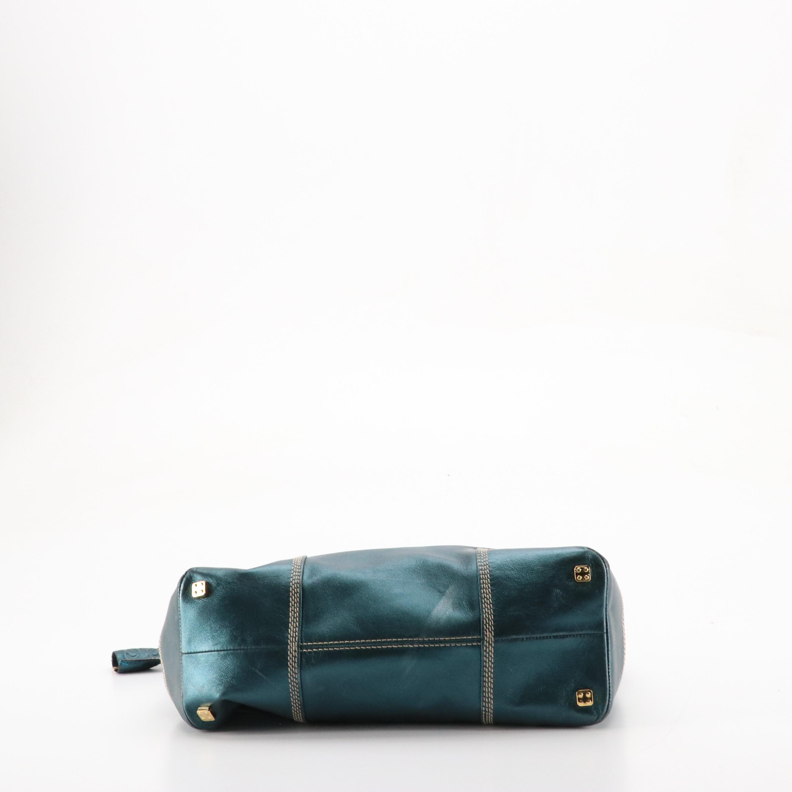 Loewe Anagram Stitched Tote Bag in Metallic Turquoise Leather