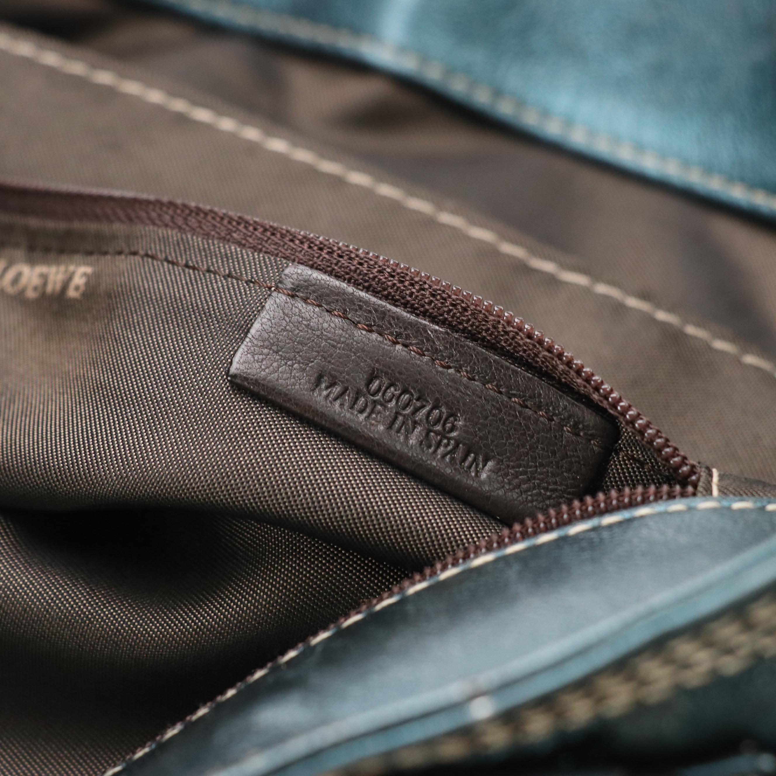 Loewe Anagram Stitched Tote Bag in Metallic Turquoise Leather