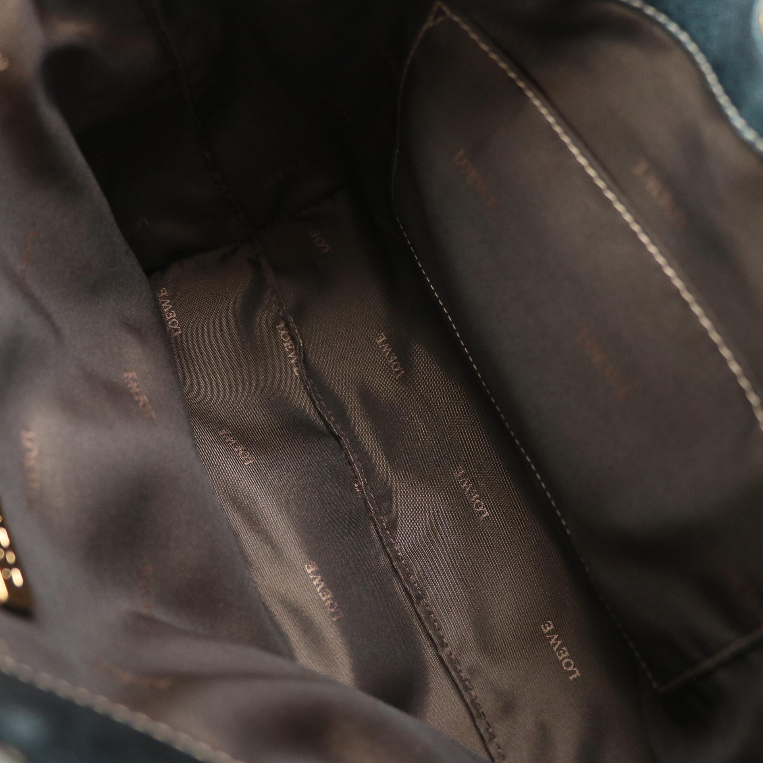 Loewe Anagram Stitched Tote Bag in Metallic Turquoise Leather