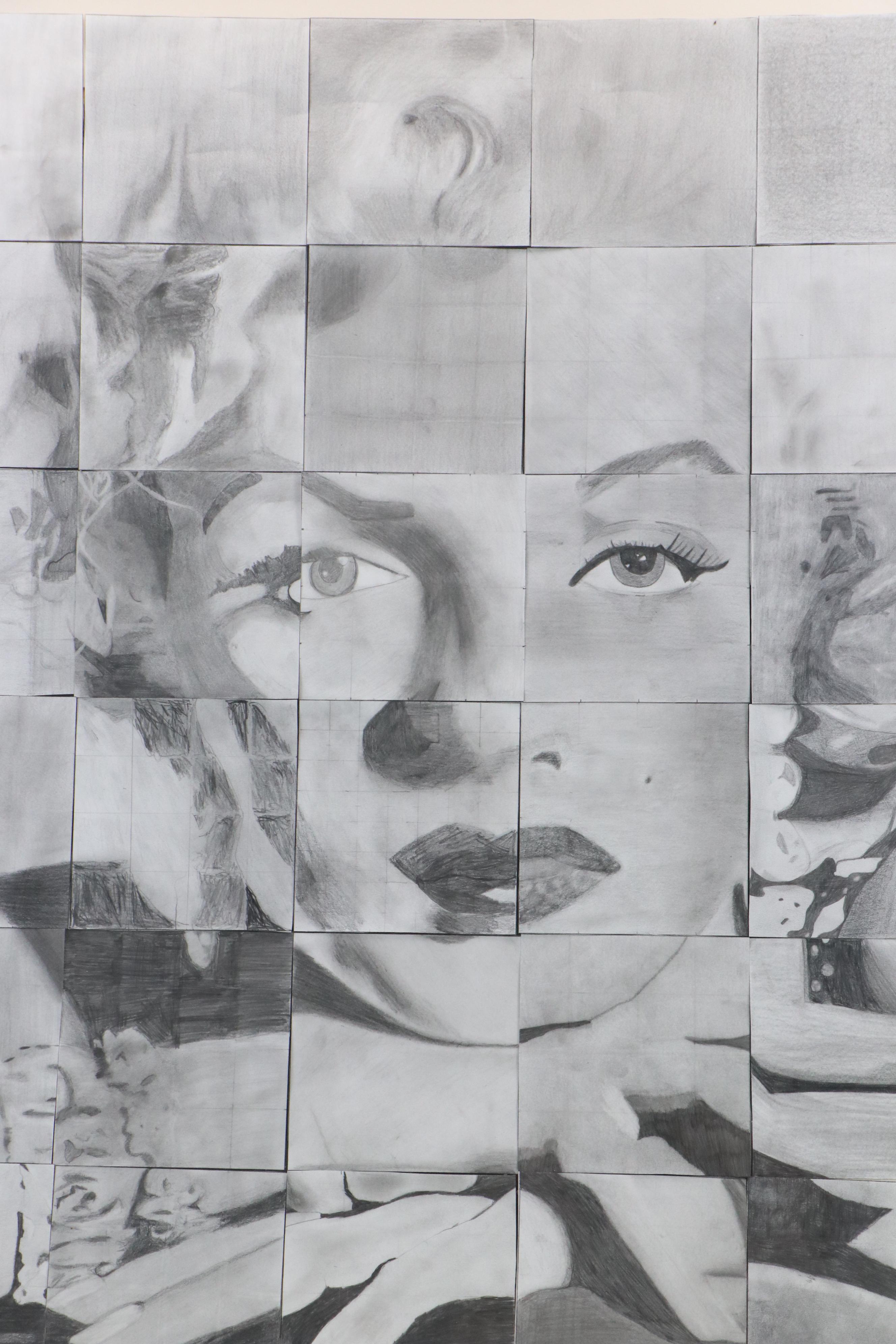 Collaged Graphite Portrait Drawing of Marilyn Monroe