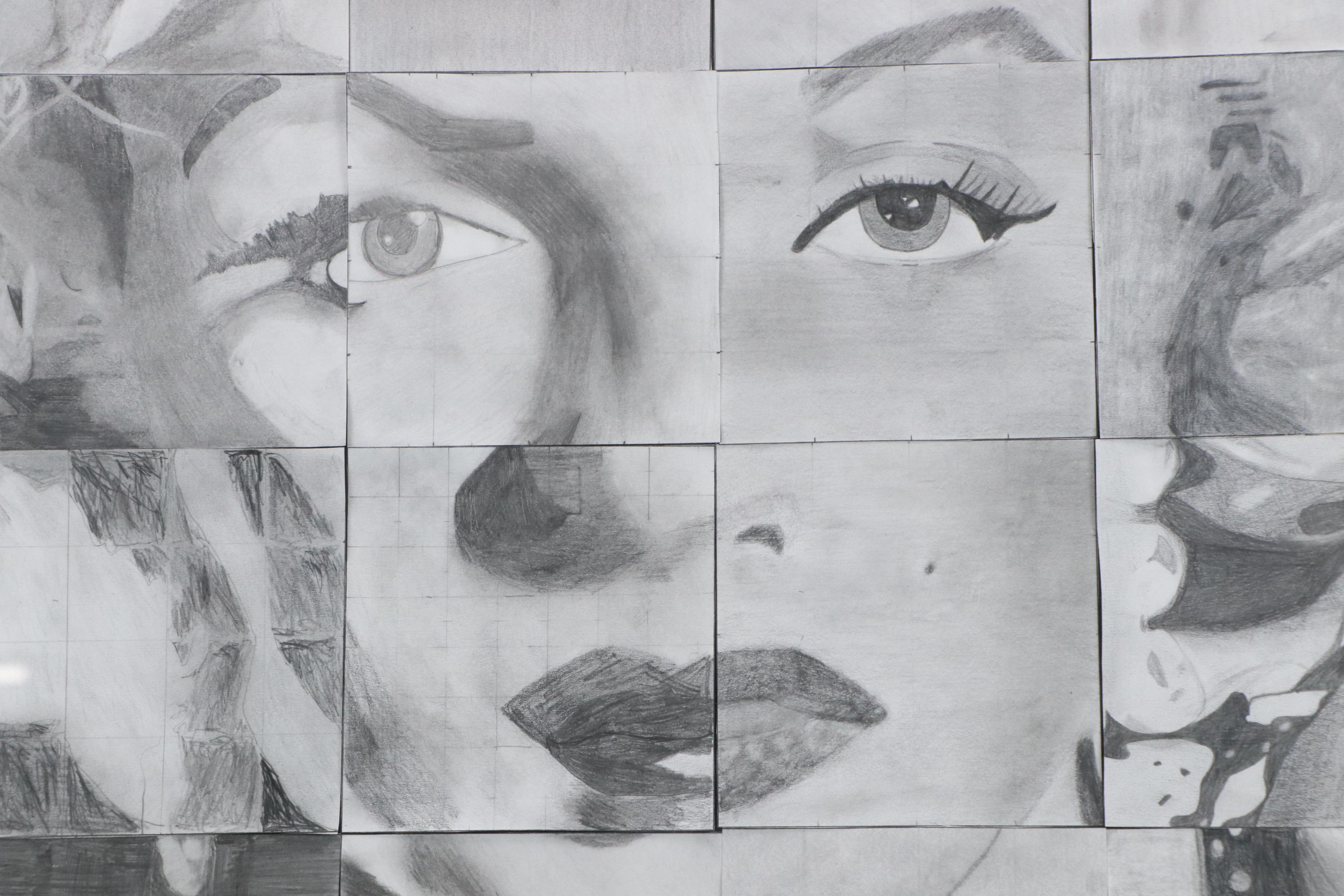 Collaged Graphite Portrait Drawing of Marilyn Monroe