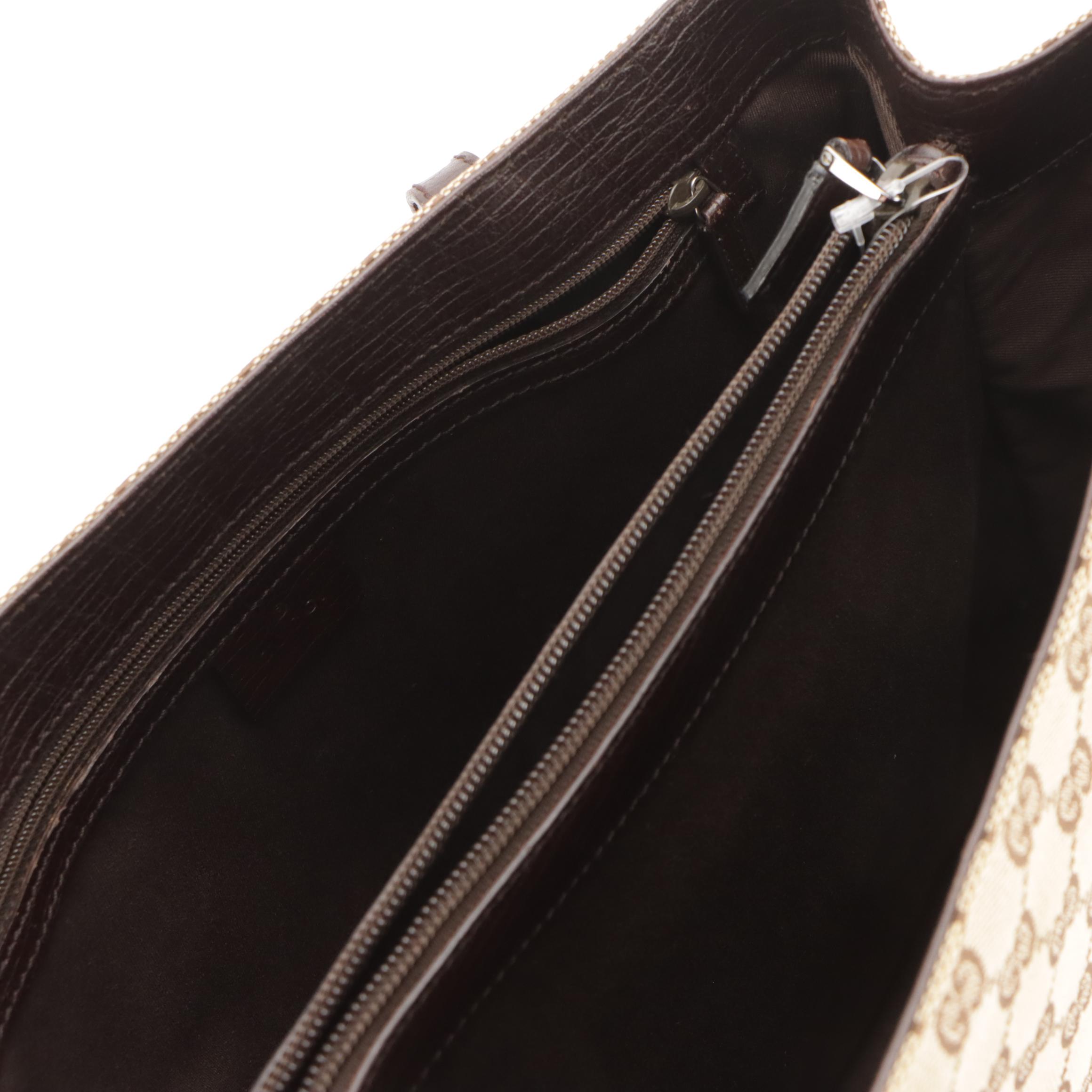 Gucci Bamboo GG Canvas and Textured Leather Tote