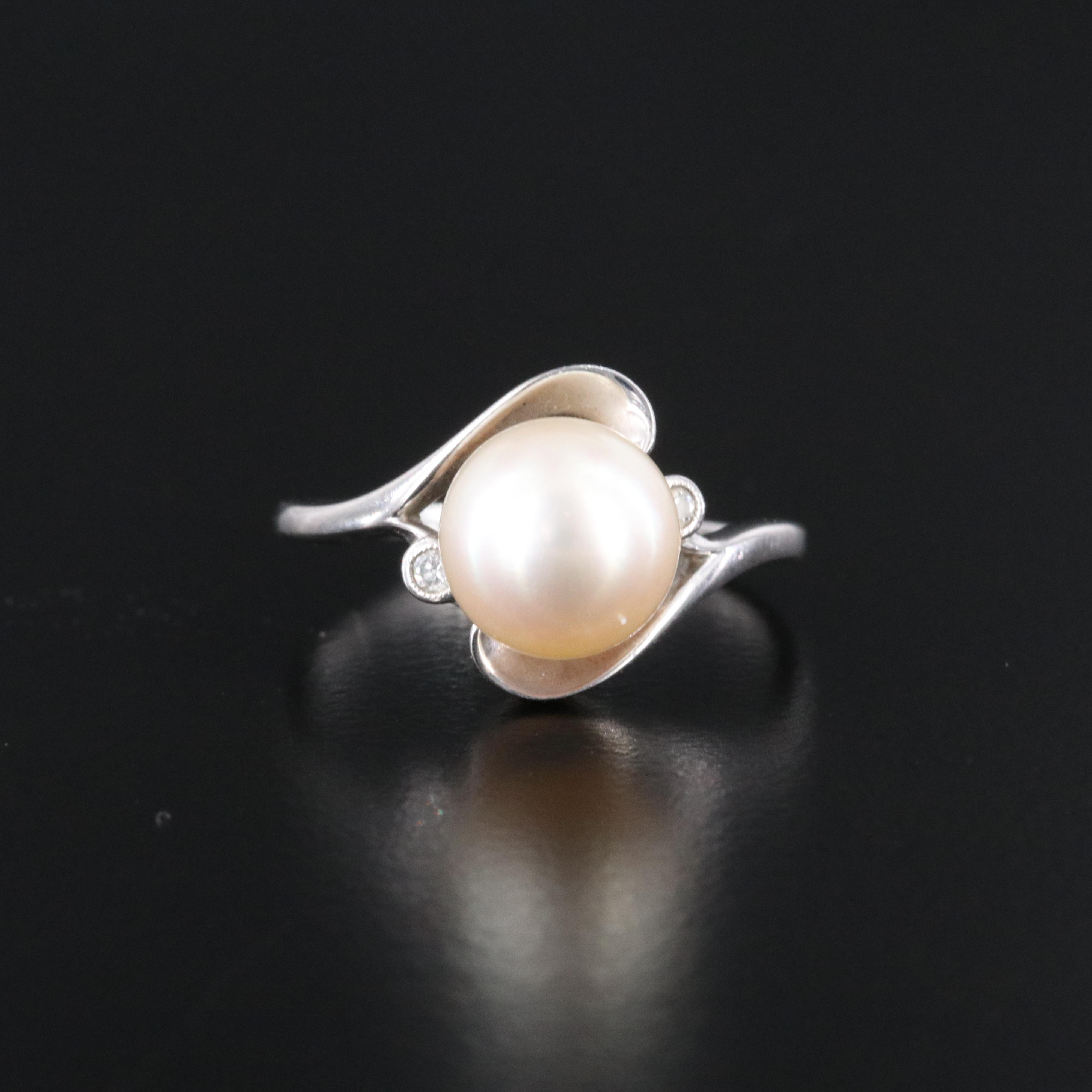 Mikimoto 14K Pearl and Diamond Ring