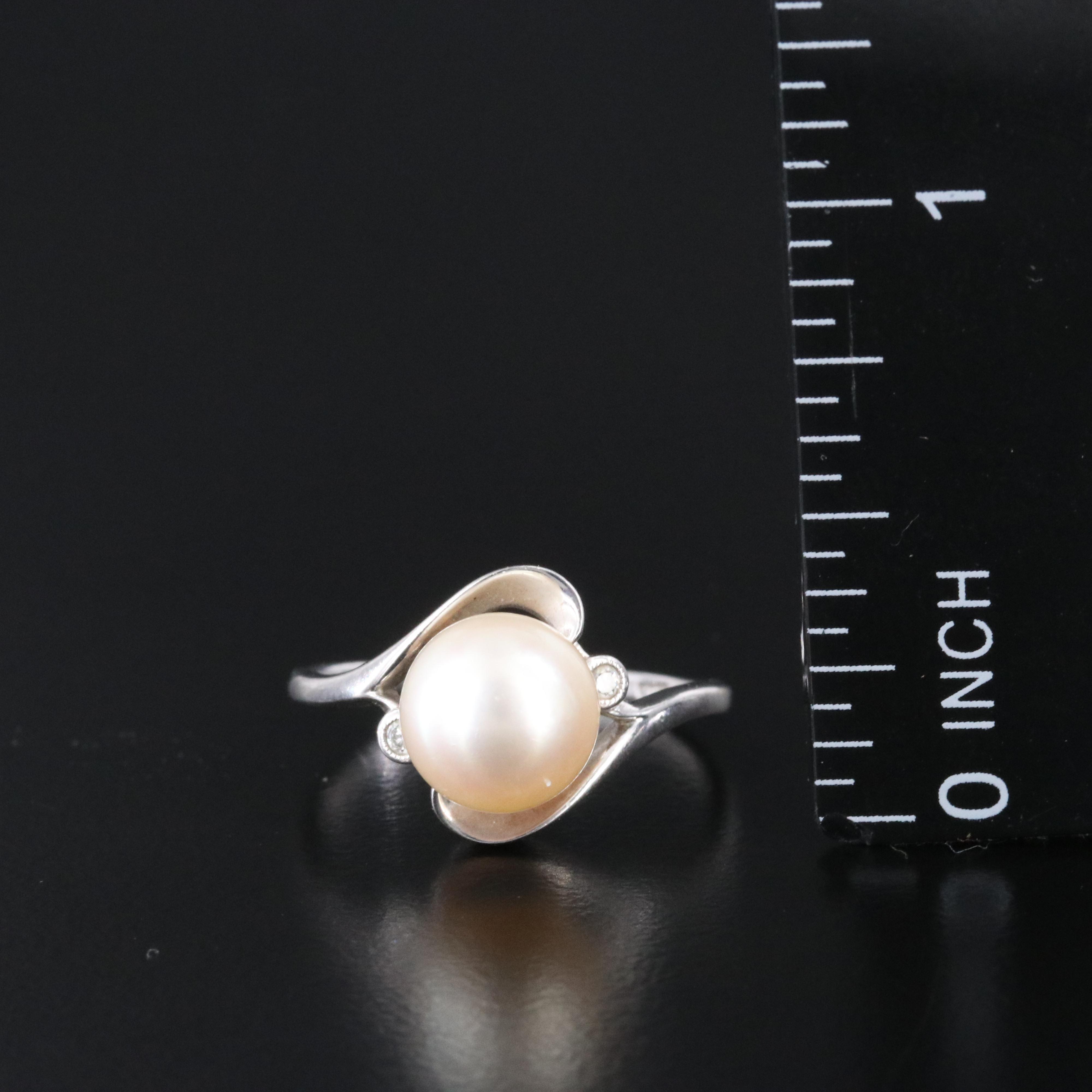 Mikimoto 14K Pearl and Diamond Ring