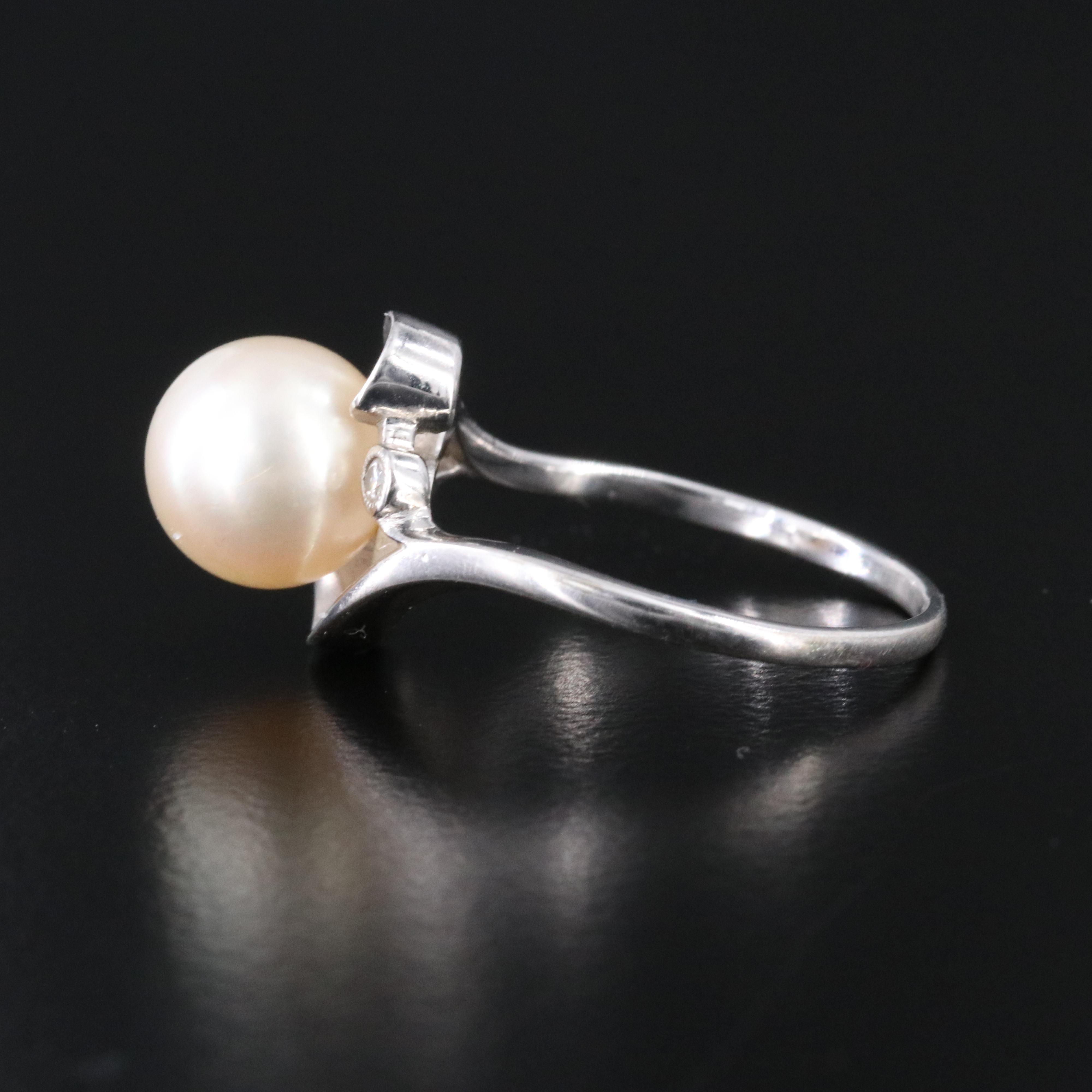 Mikimoto 14K Pearl and Diamond Ring
