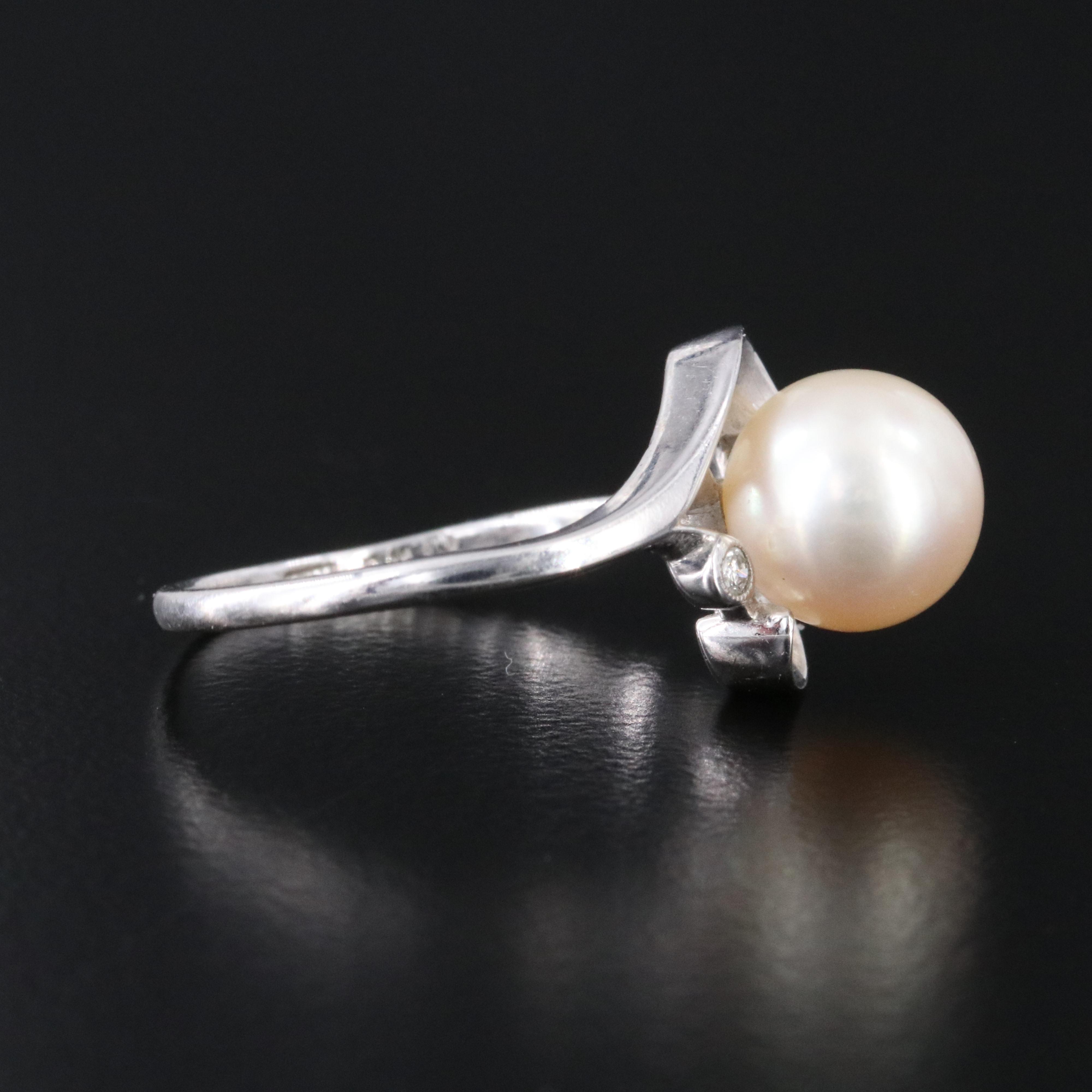 Mikimoto 14K Pearl and Diamond Ring