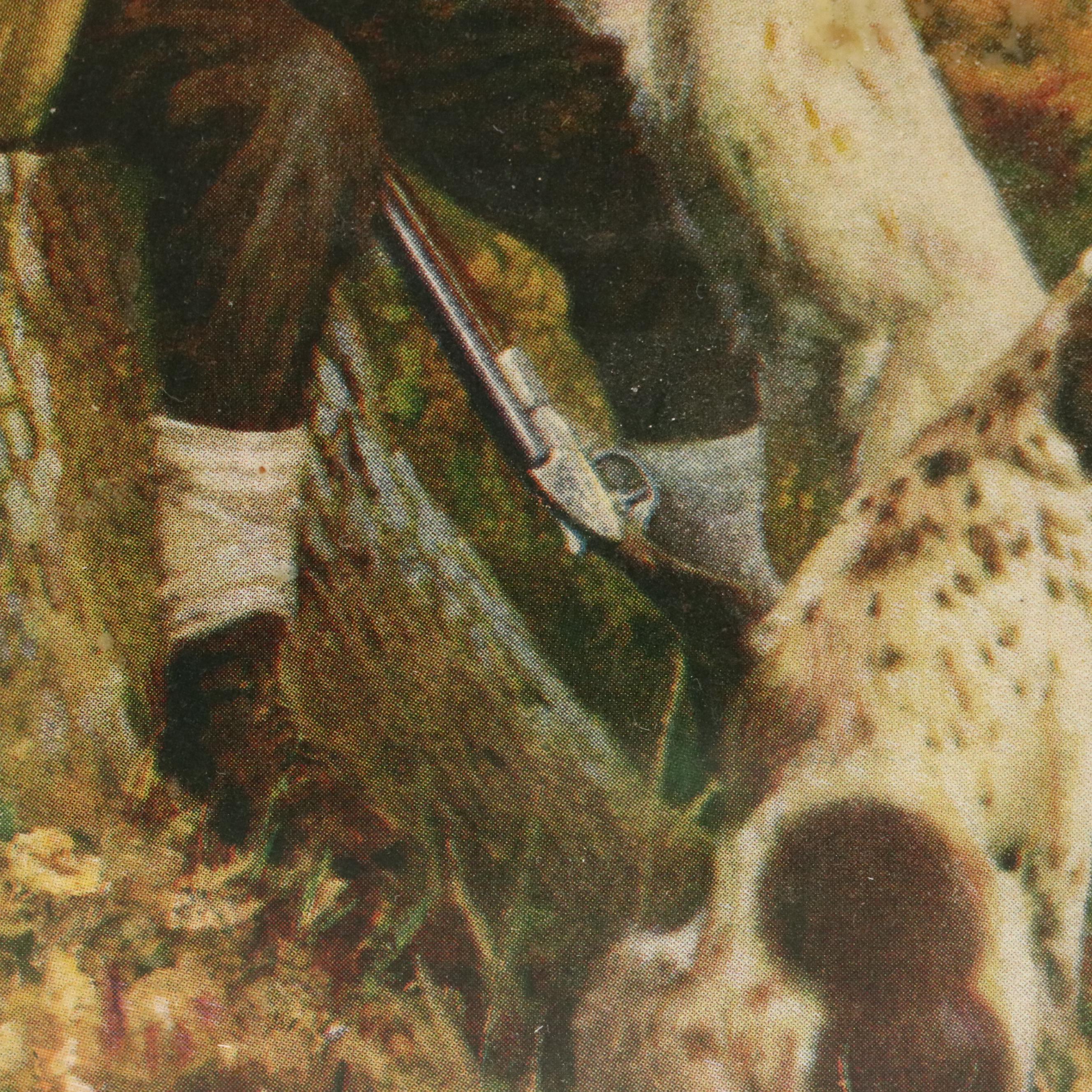 Offset Lithograph of Hunter Checking on Hunting Dogs, Early to Mid-20th C.