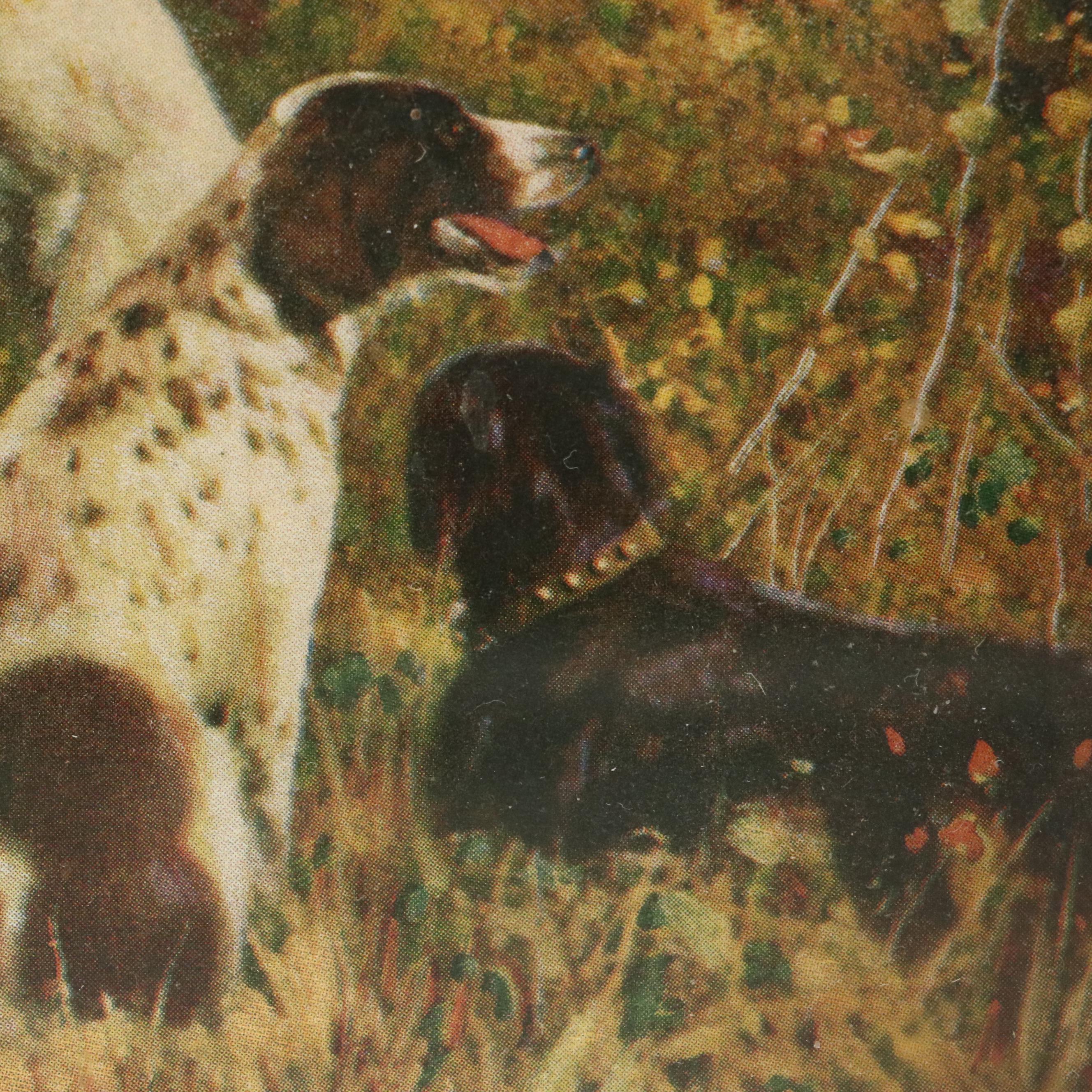 Offset Lithograph of Hunter Checking on Hunting Dogs, Early to Mid-20th C.