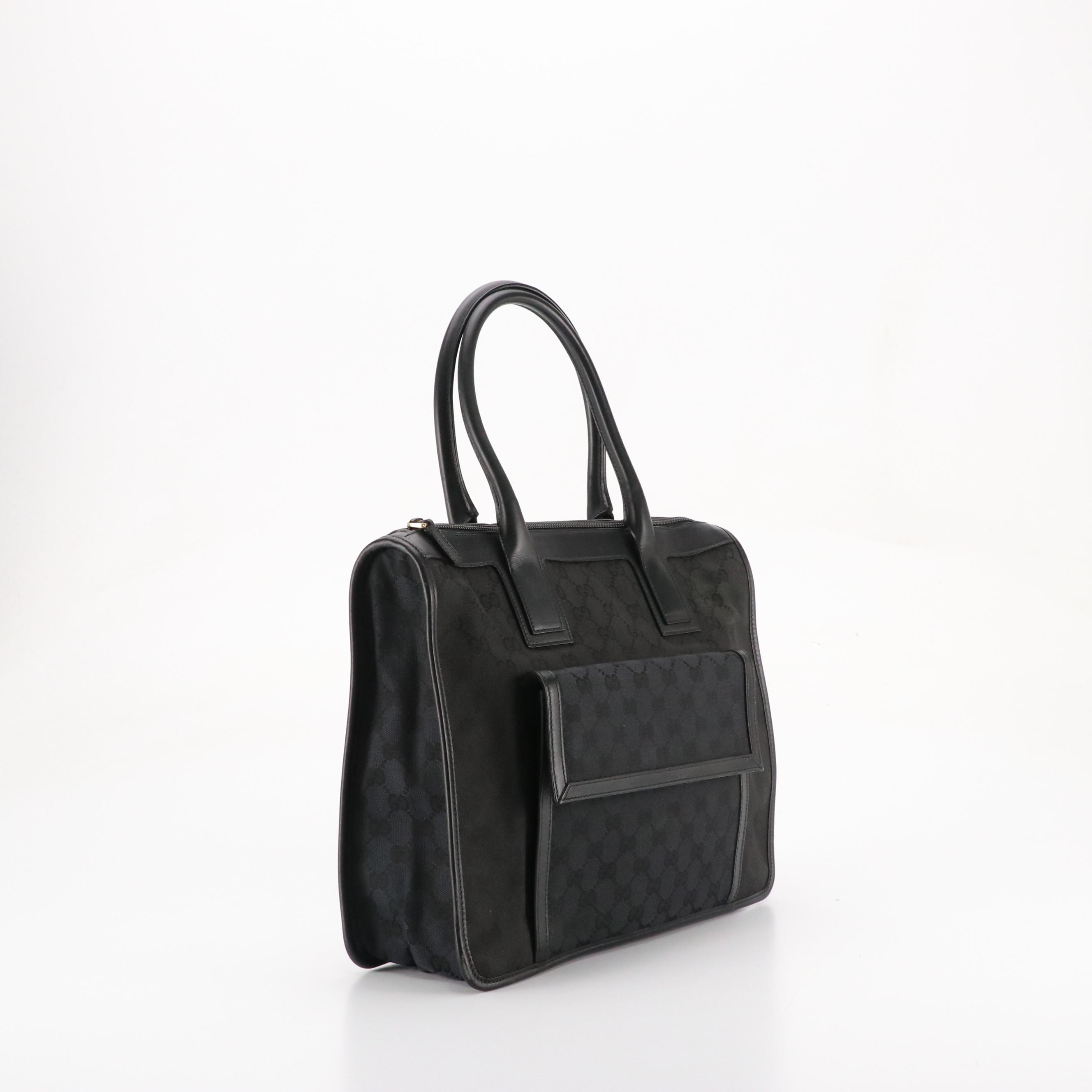 Gucci Black GG Jacquard Canvas and Leather Tote
