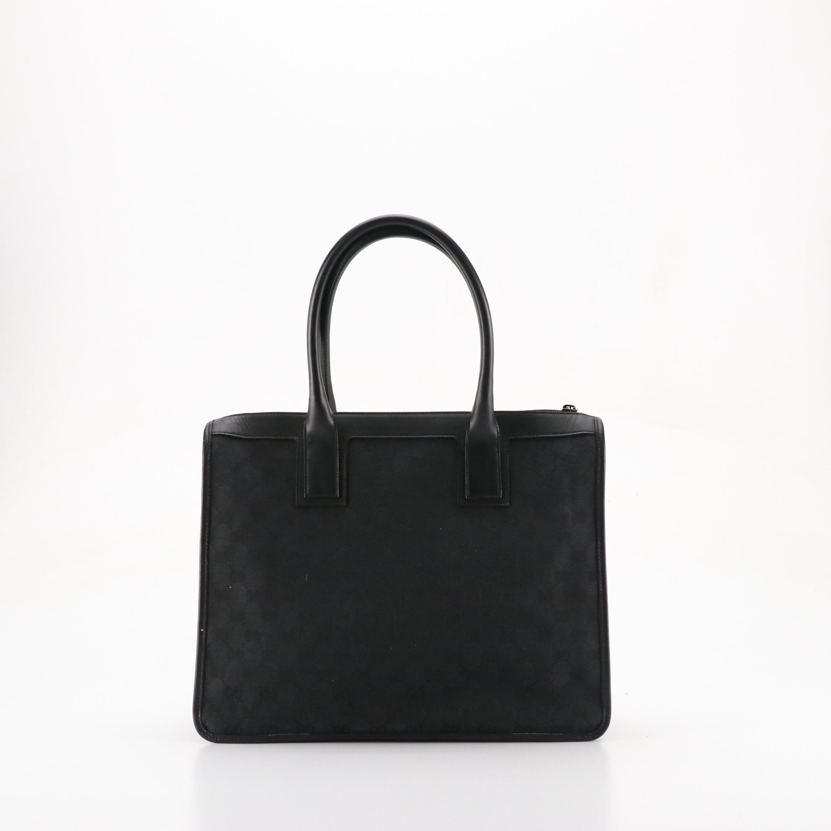 Gucci Black GG Jacquard Canvas and Leather Tote