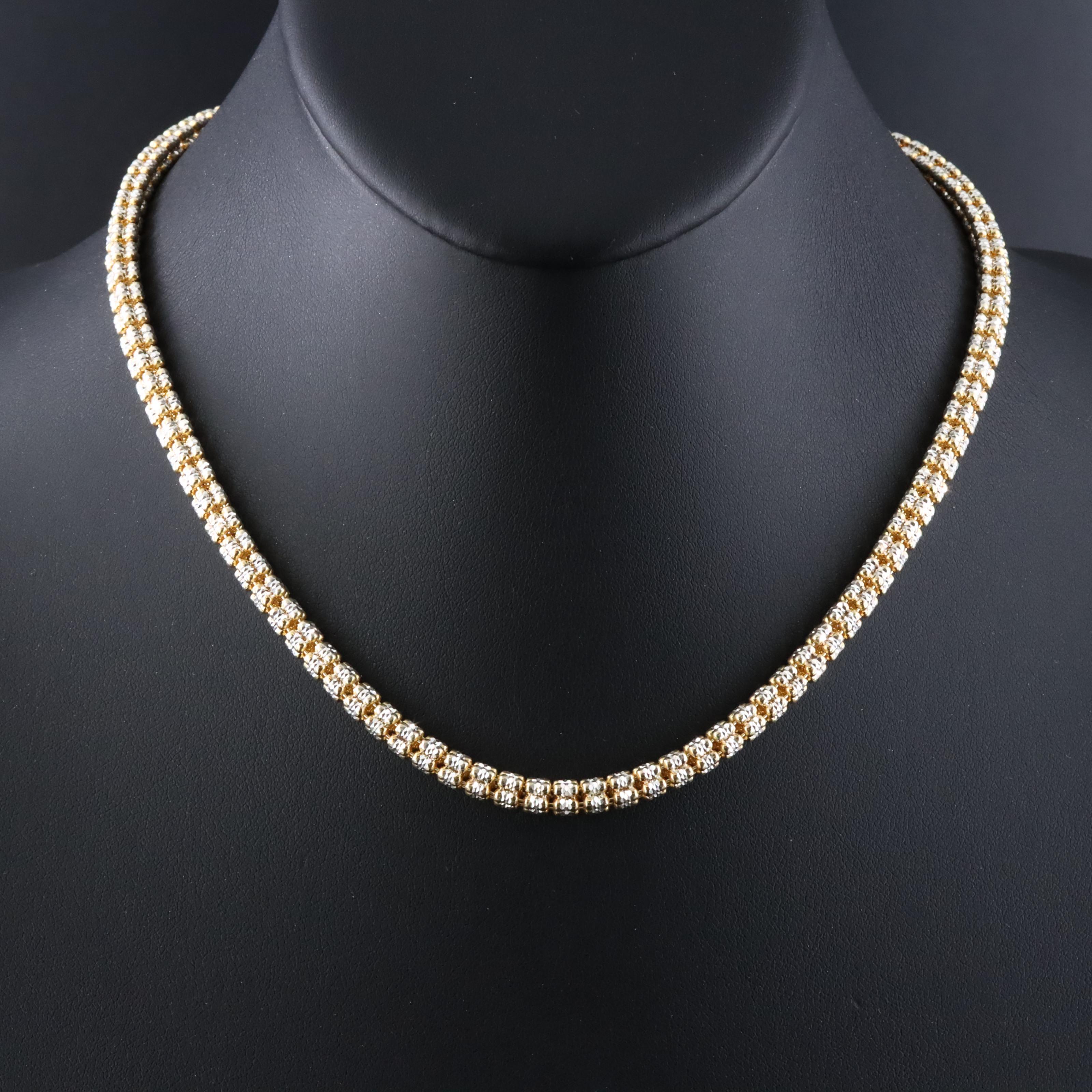 Sterling Two-Tone Fancy Bead Chain Necklace