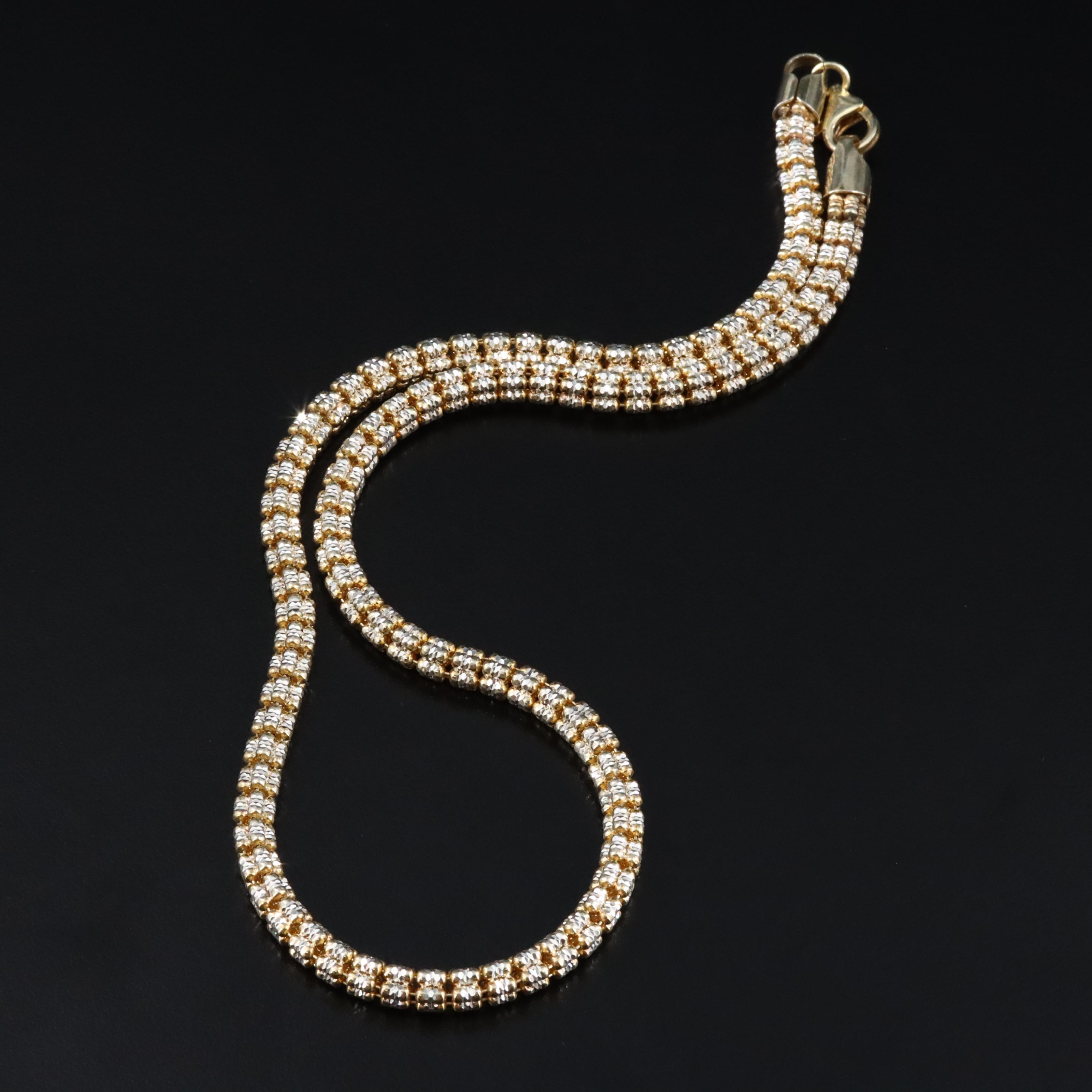 Sterling Two-Tone Fancy Bead Chain Necklace