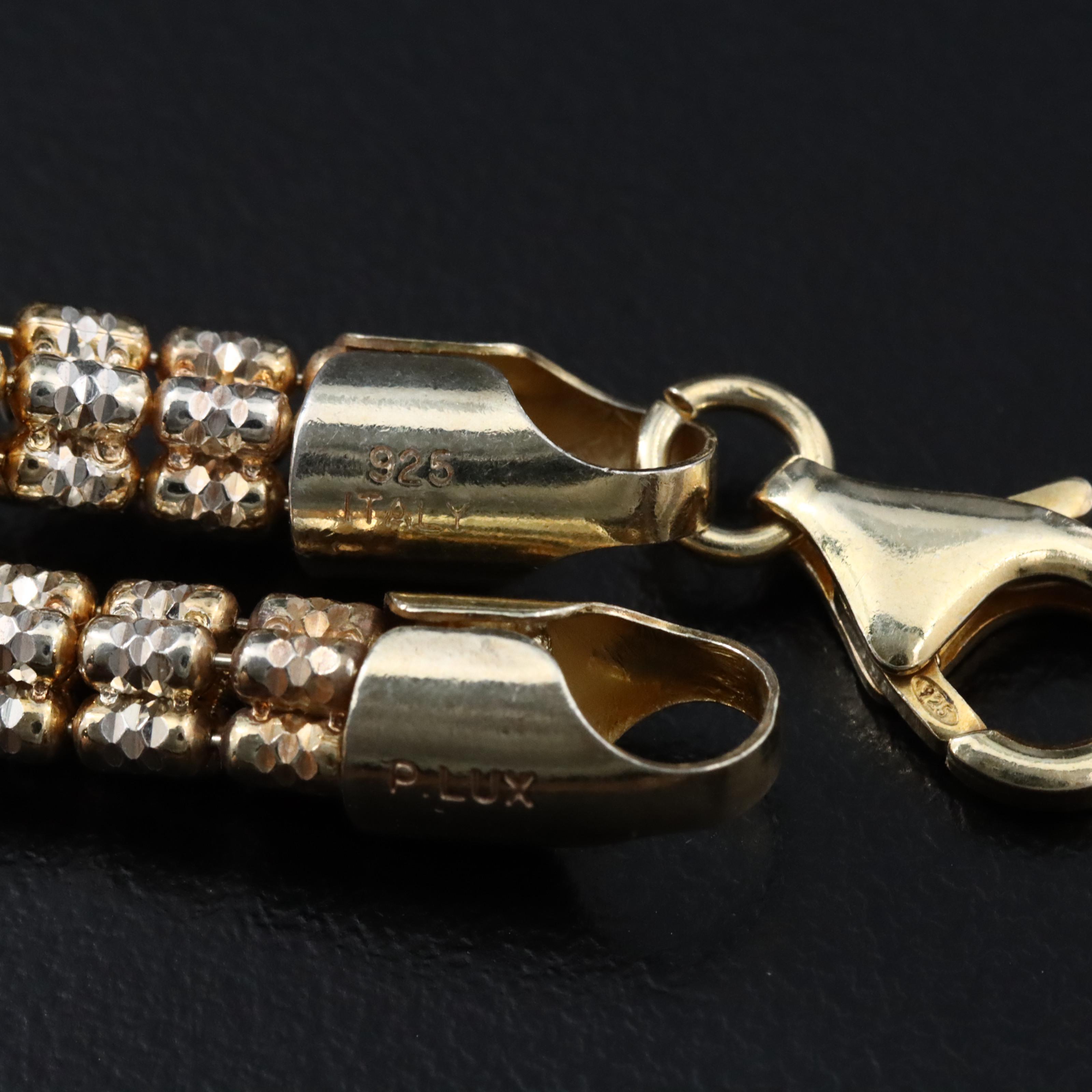 Sterling Two-Tone Fancy Bead Chain Necklace