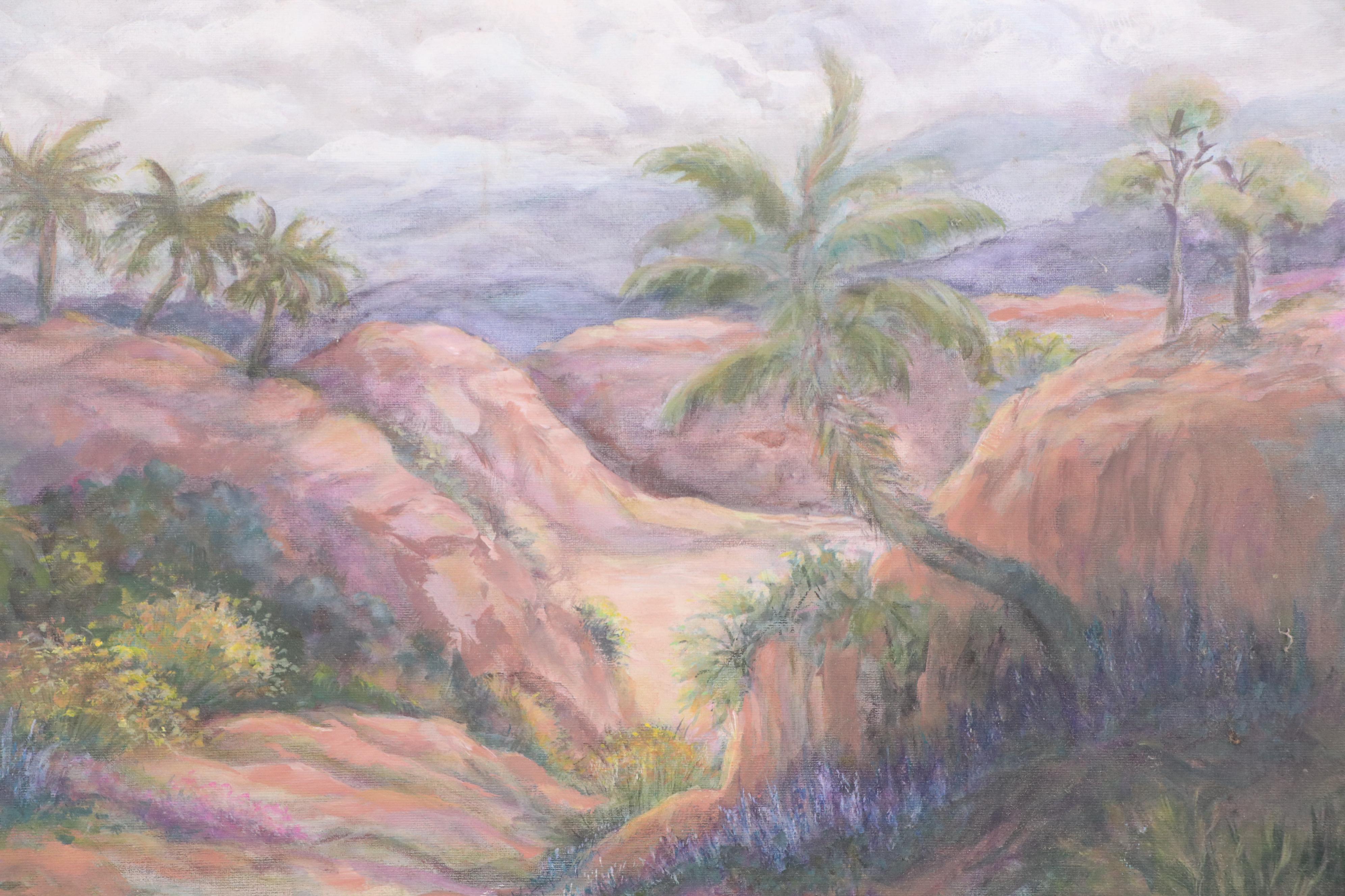 Stormy Tropical Landscape Oil Painting, Circa 1970