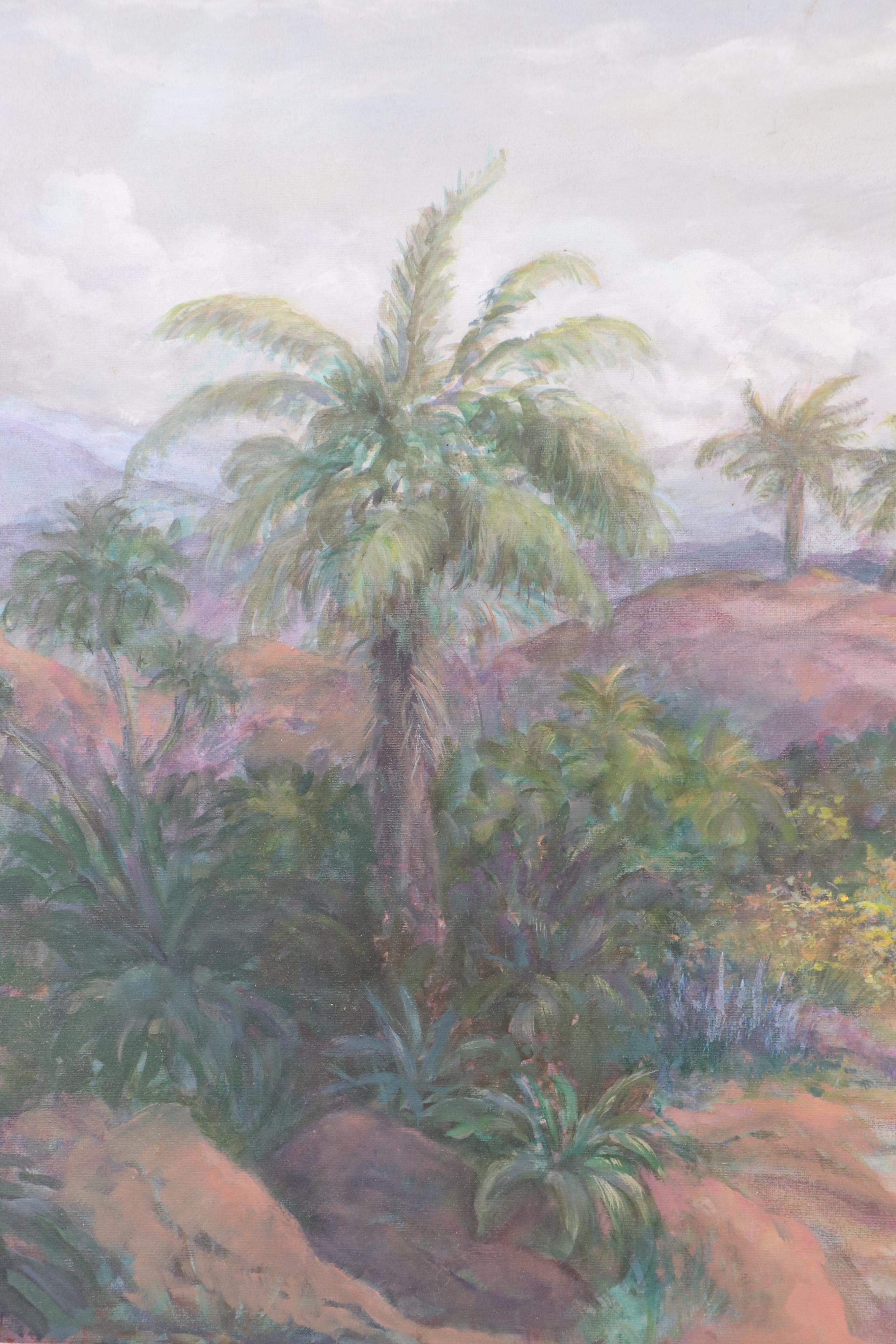 Stormy Tropical Landscape Oil Painting, Circa 1970