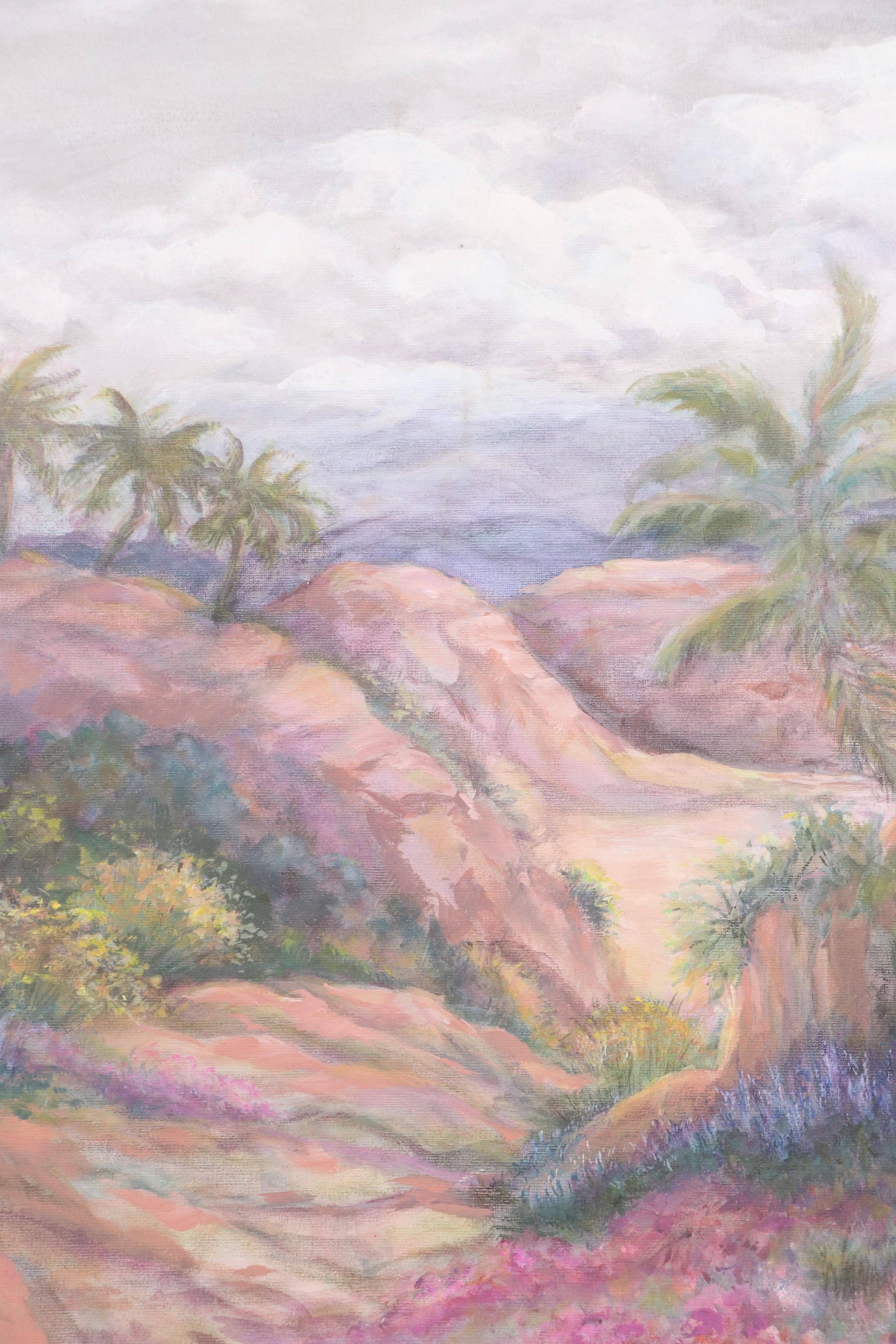 Stormy Tropical Landscape Oil Painting, Circa 1970