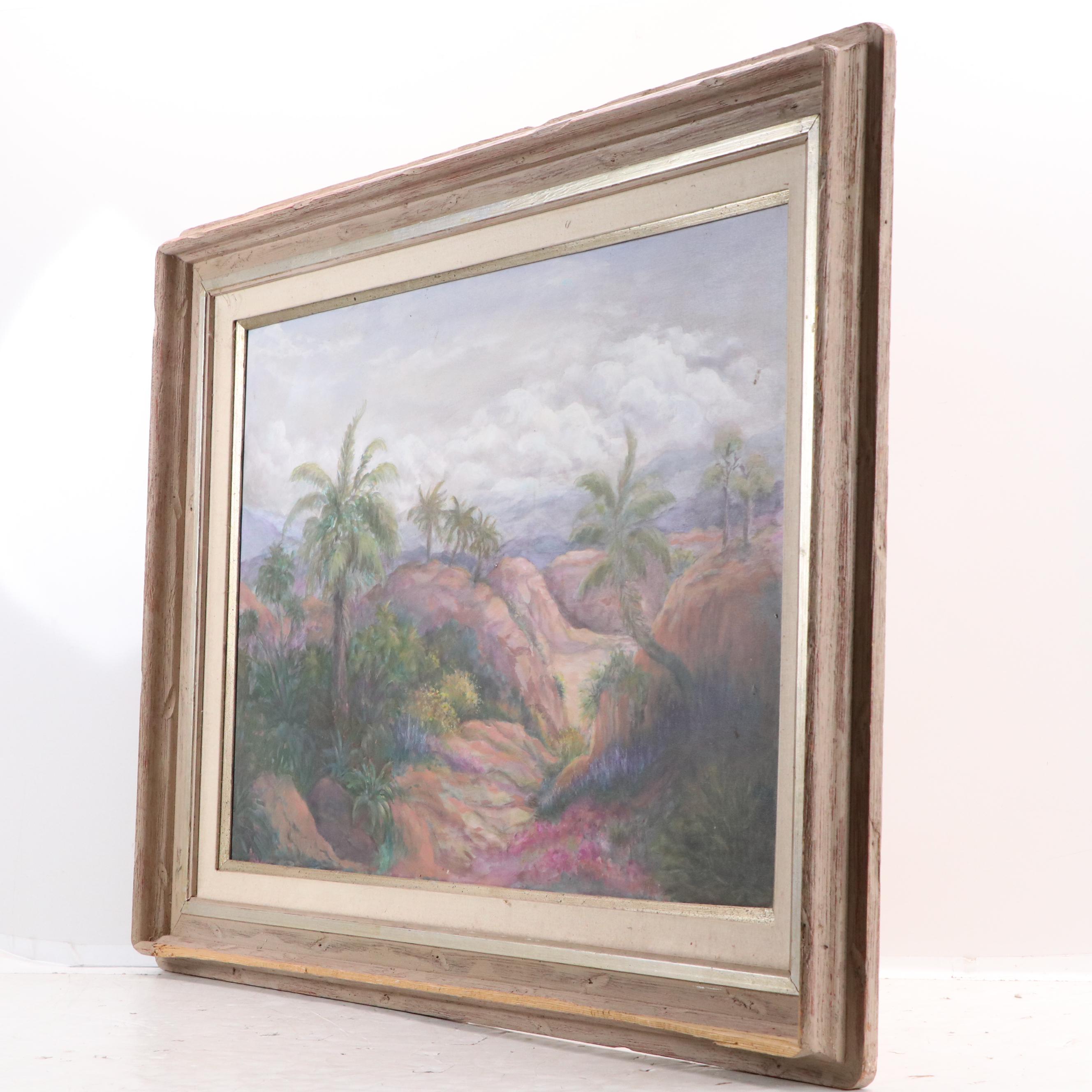 Stormy Tropical Landscape Oil Painting, Circa 1970