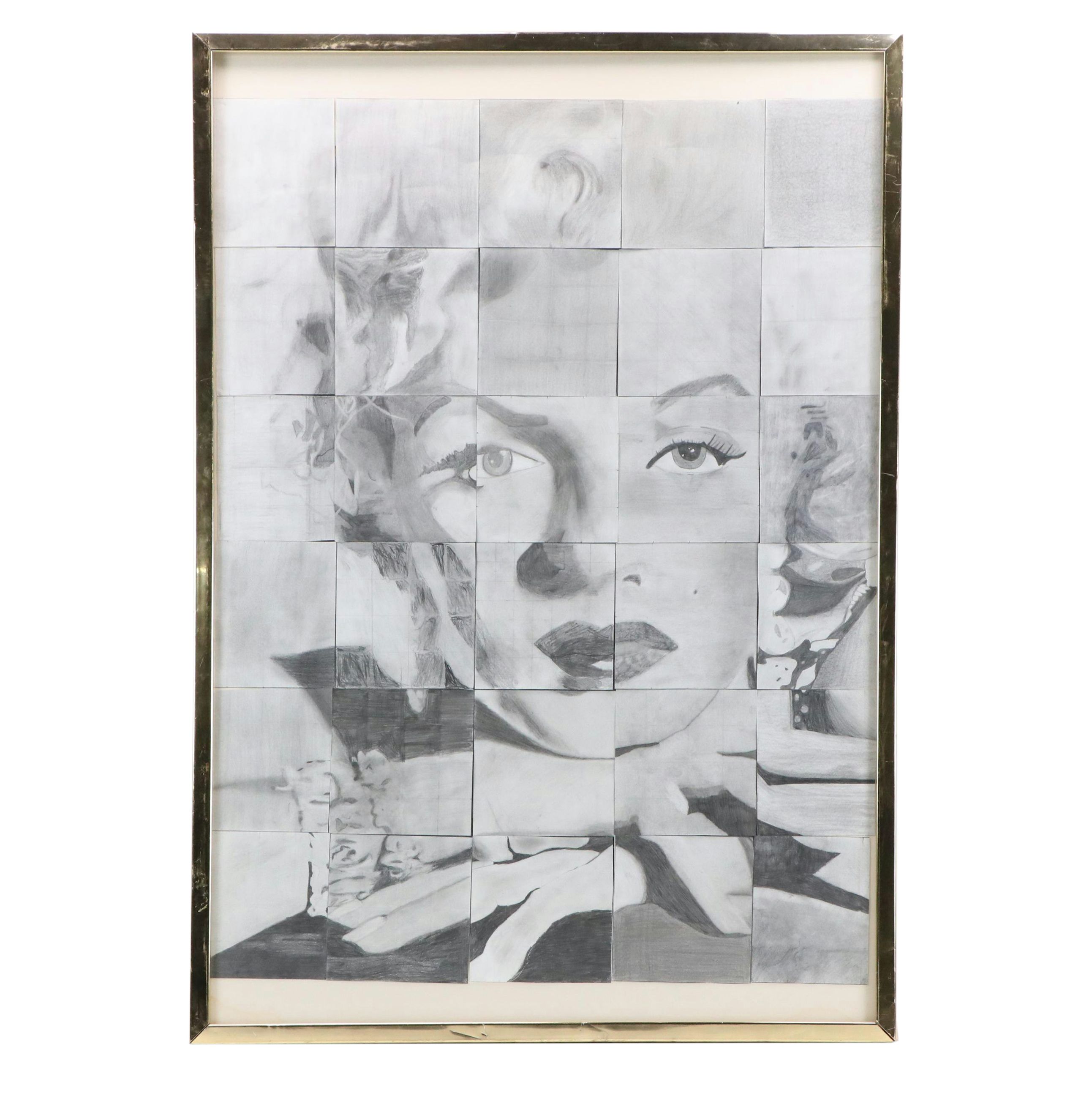 Collaged Graphite Portrait Drawing of Marilyn Monroe