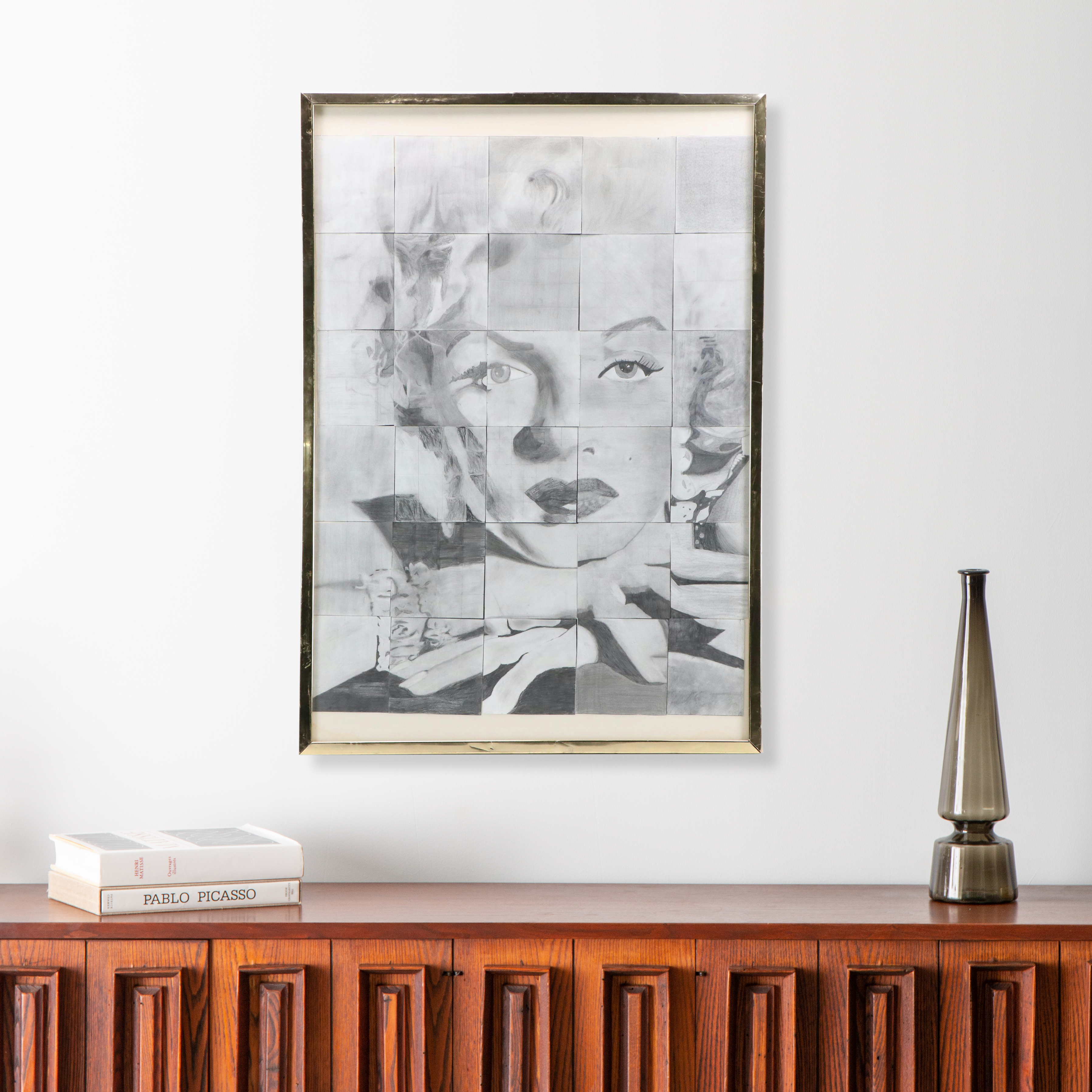 Collaged Graphite Portrait Drawing of Marilyn Monroe