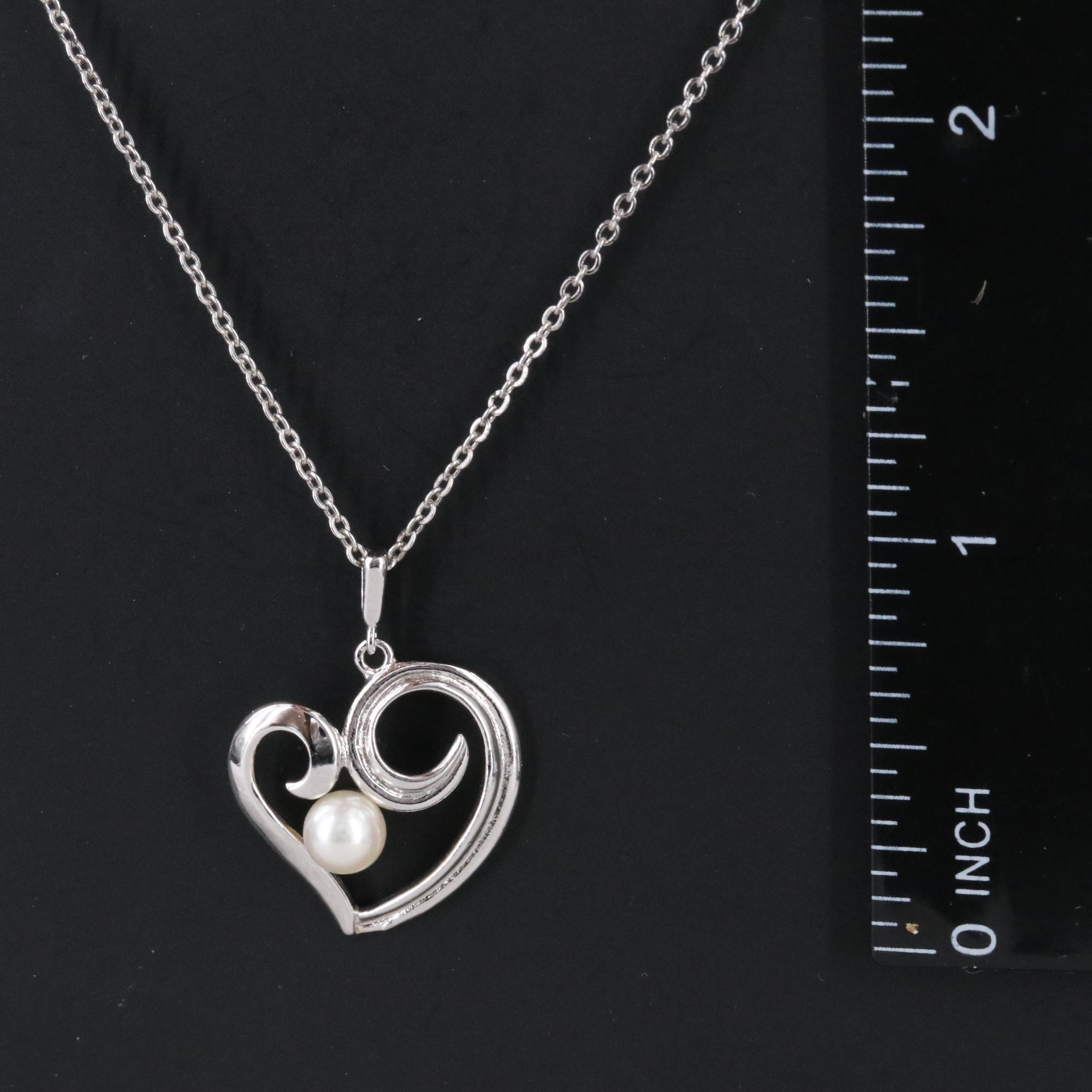 Mikimoto Sterling Pearl Heart Pendant Necklace