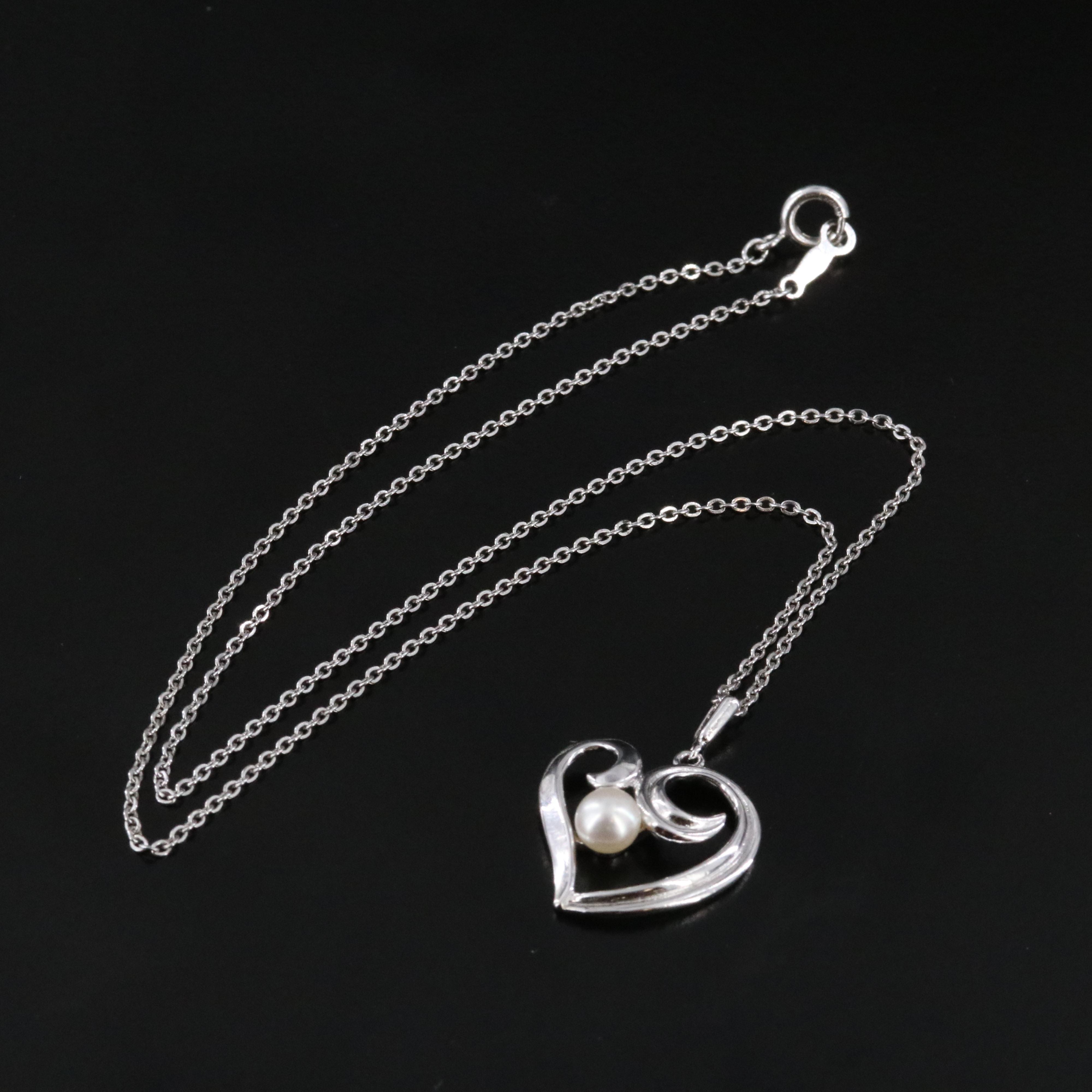 Mikimoto Sterling Pearl Heart Pendant Necklace