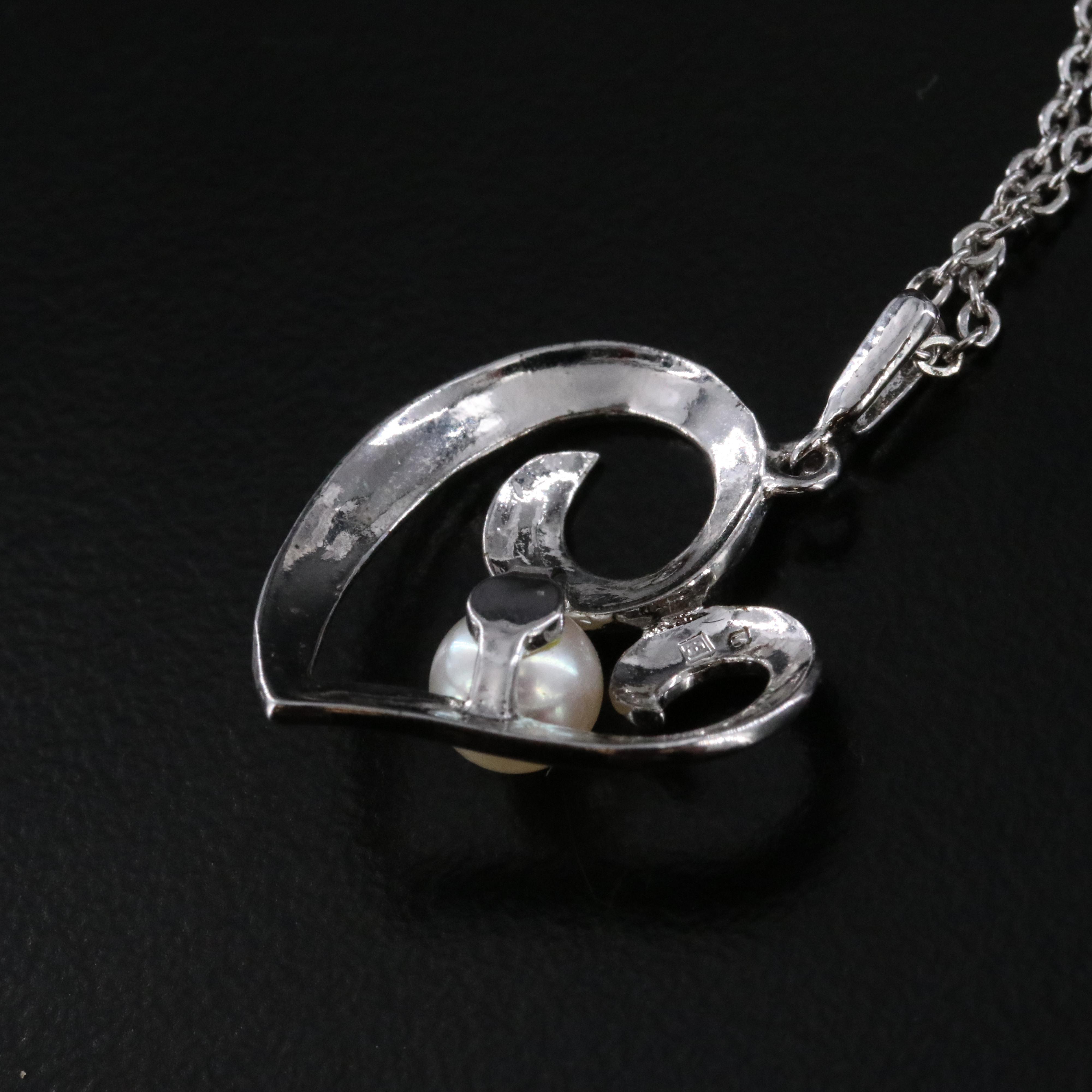 Mikimoto Sterling Pearl Heart Pendant Necklace