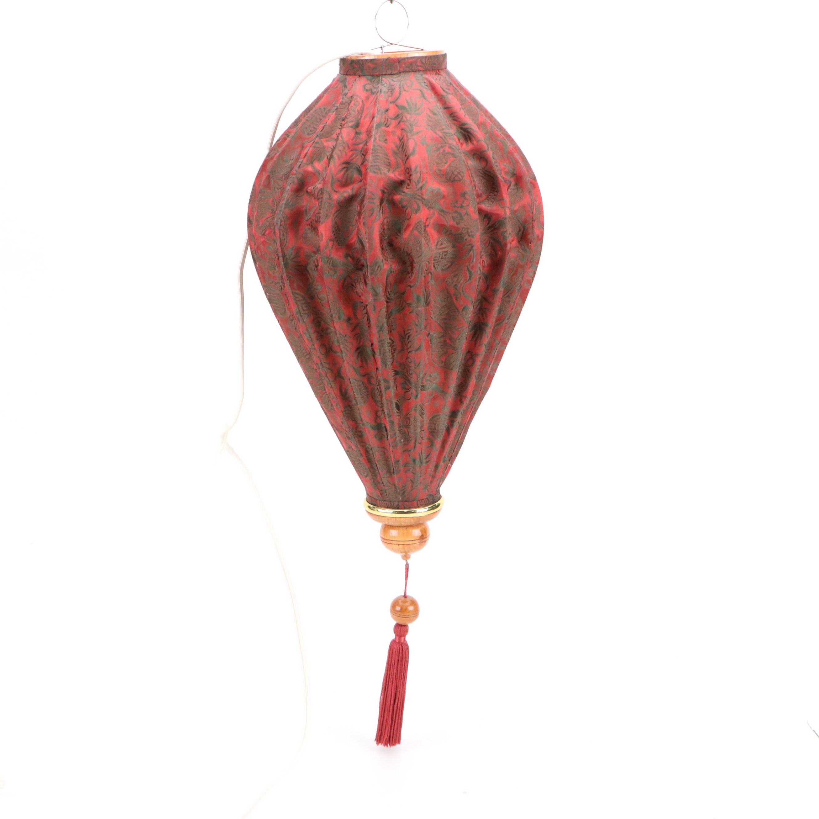 Chinoiserie Fabric Balloon Pendant Lamp, Bohemian Glass Candle Lantern