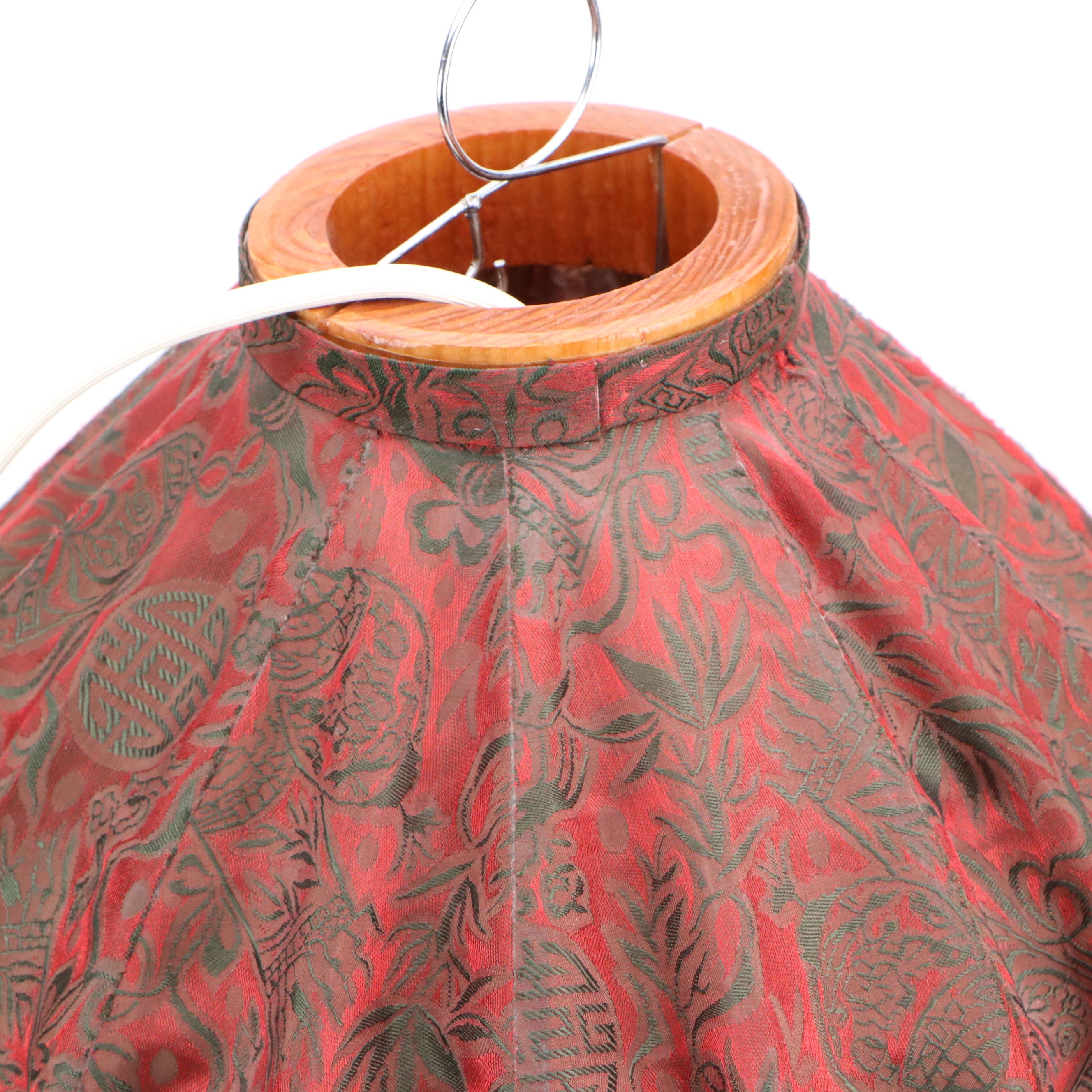 Chinoiserie Fabric Balloon Pendant Lamp, Bohemian Glass Candle Lantern