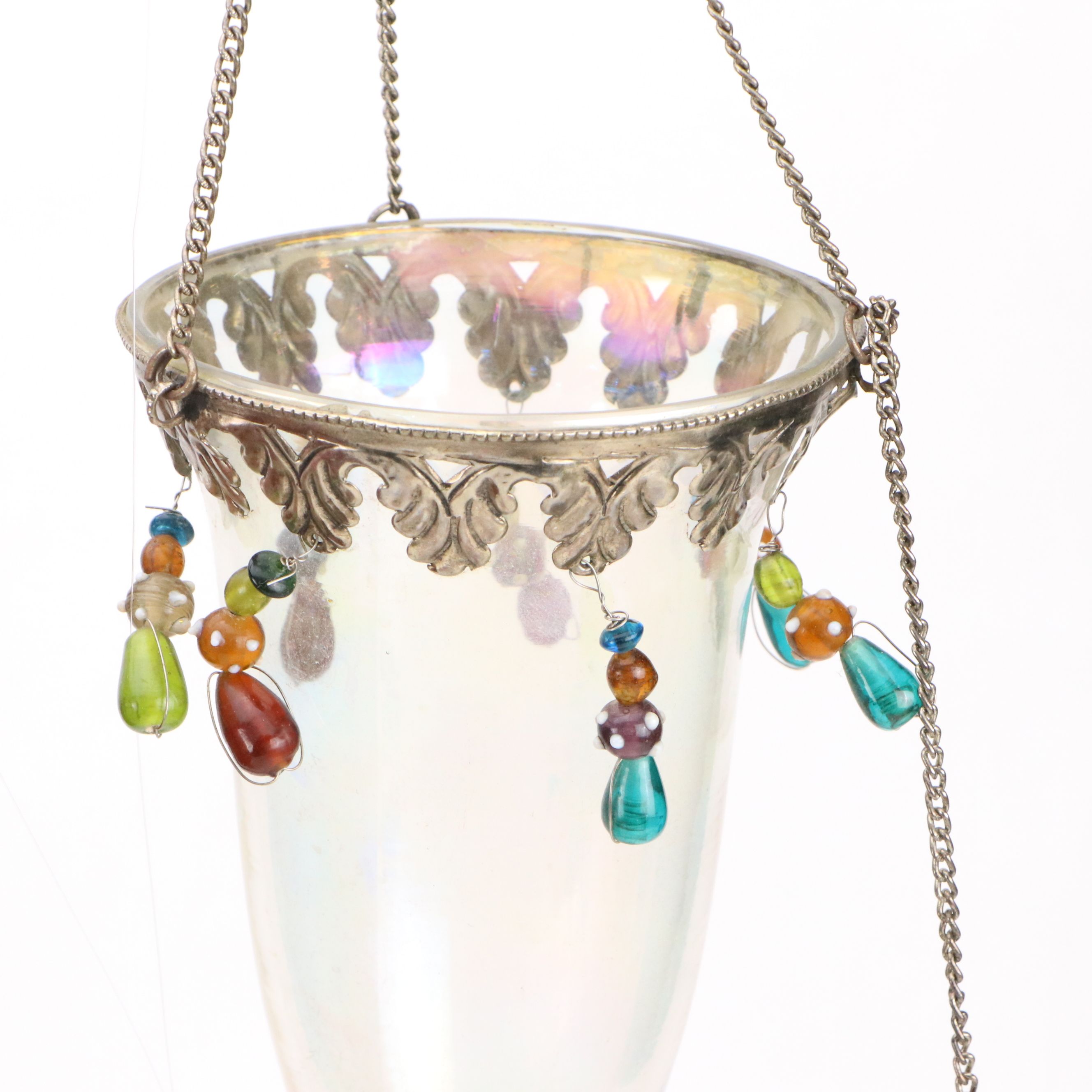 Chinoiserie Fabric Balloon Pendant Lamp, Bohemian Glass Candle Lantern