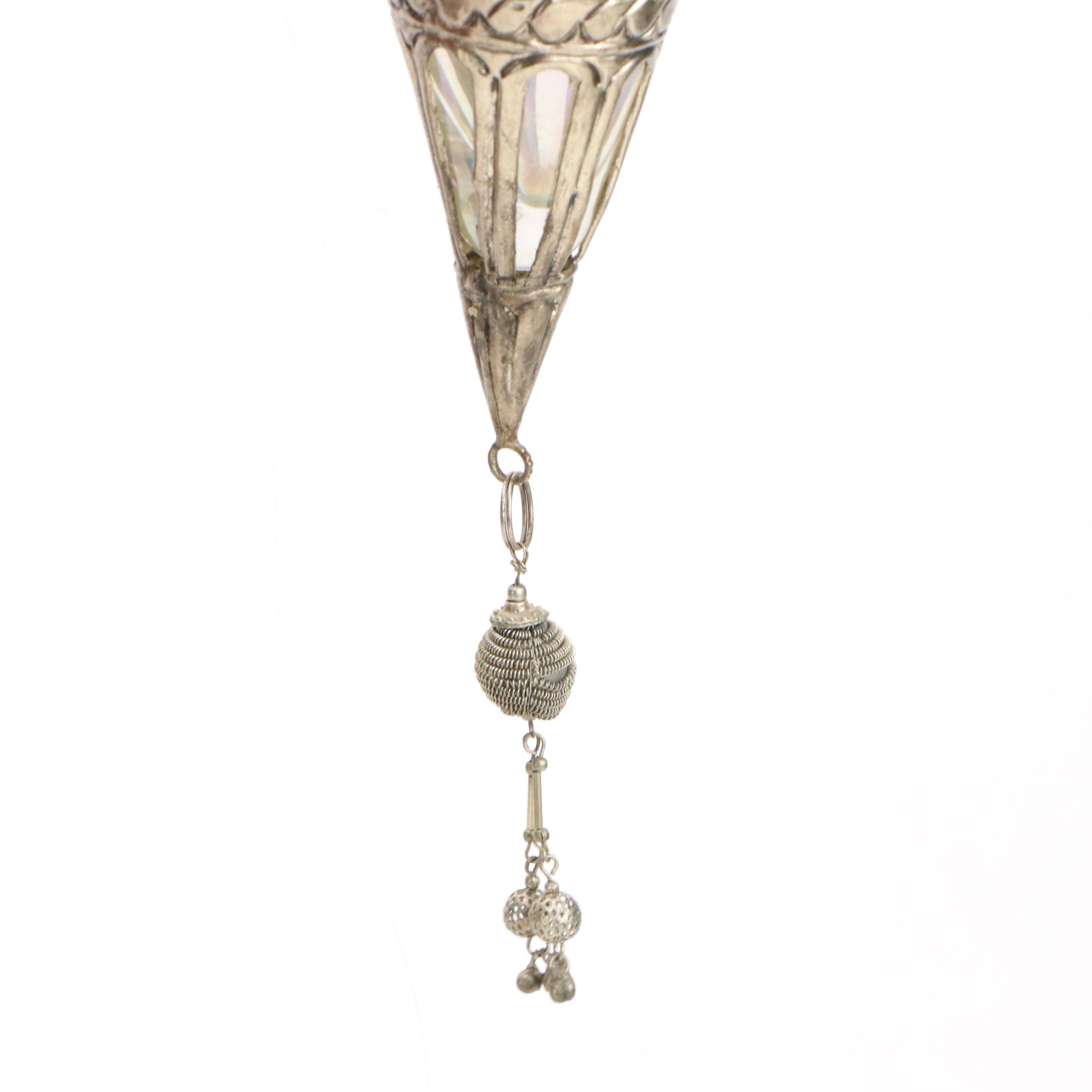 Chinoiserie Fabric Balloon Pendant Lamp, Bohemian Glass Candle Lantern