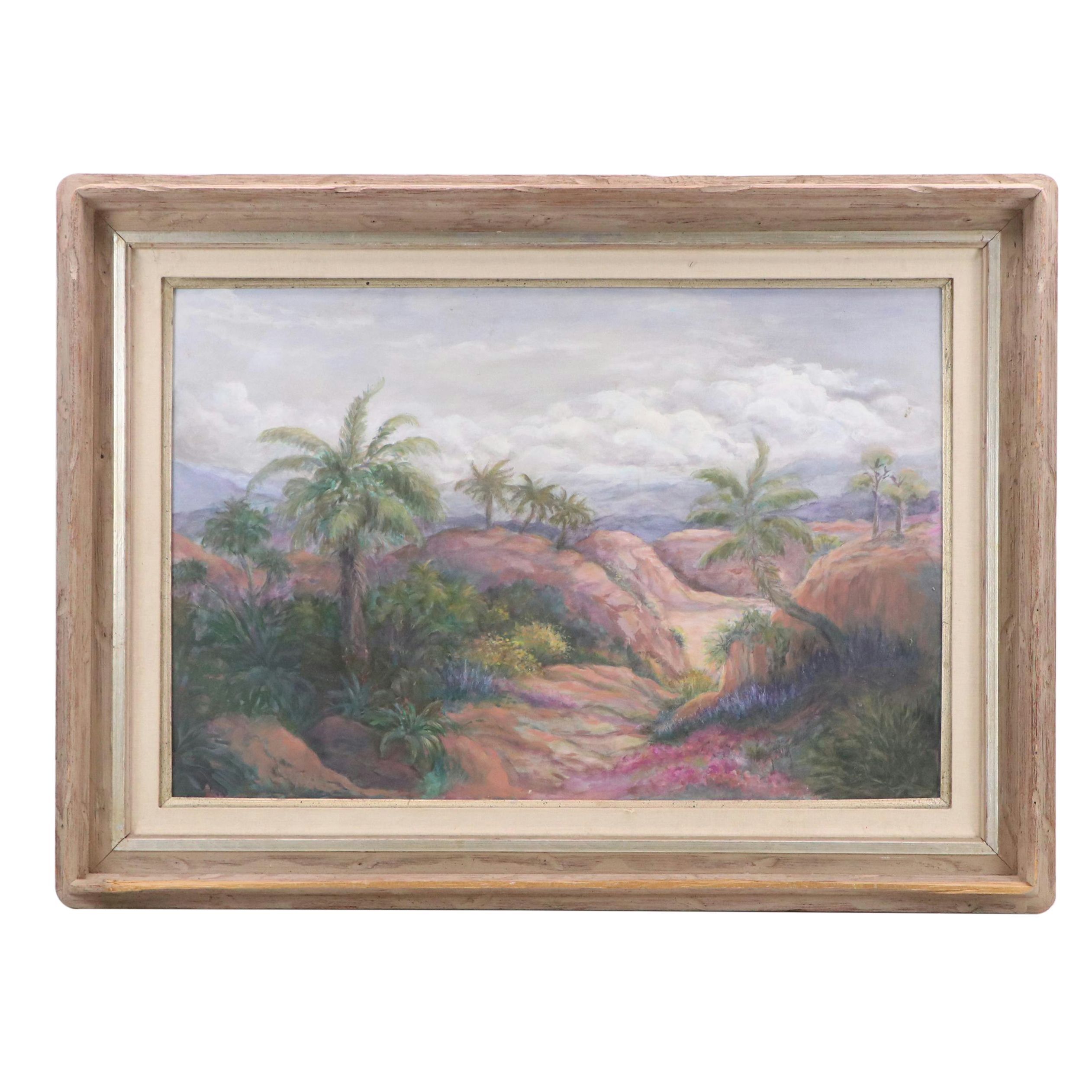 Stormy Tropical Landscape Oil Painting, Circa 1970