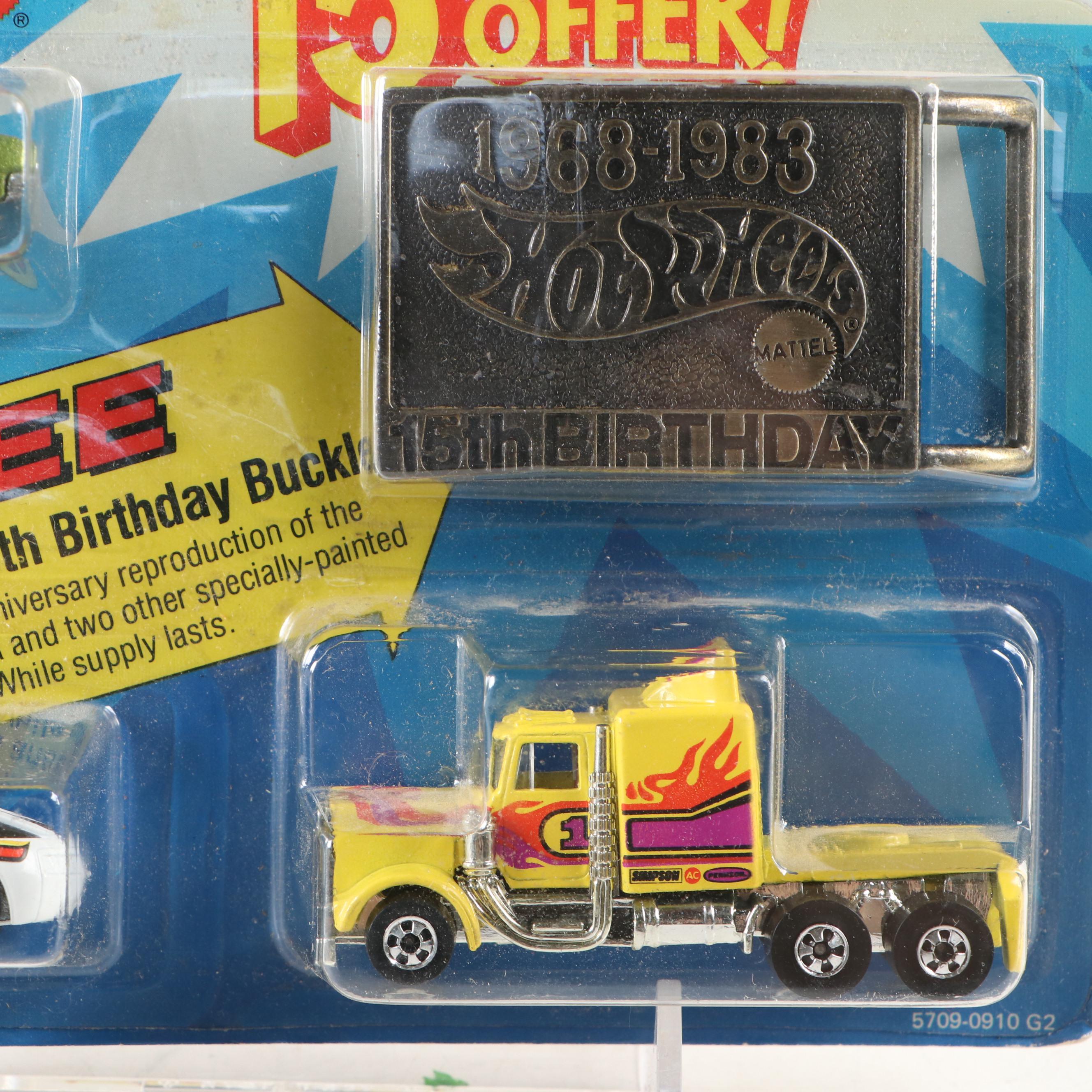 Mattel Hot Wheels "15th Birthday" Cars and Belt Buckle Set, 1983