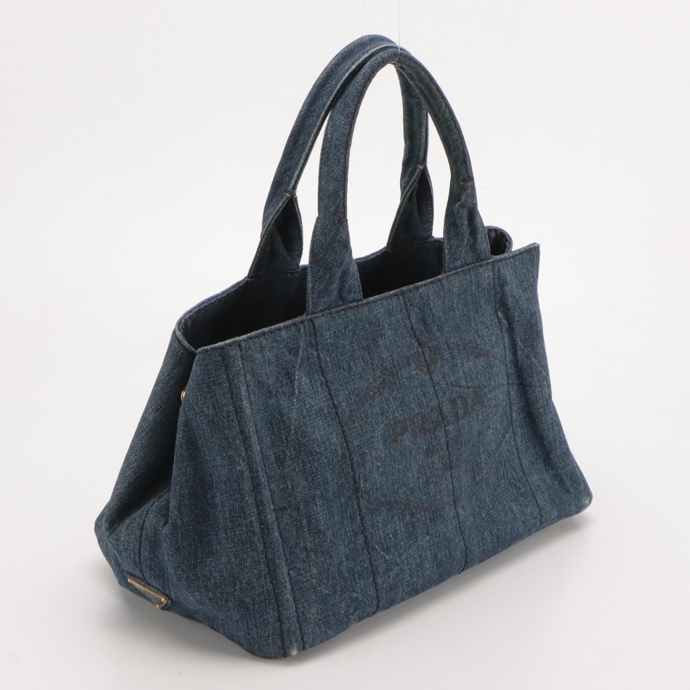 Prada Blue Canapa Logo Denim Tote