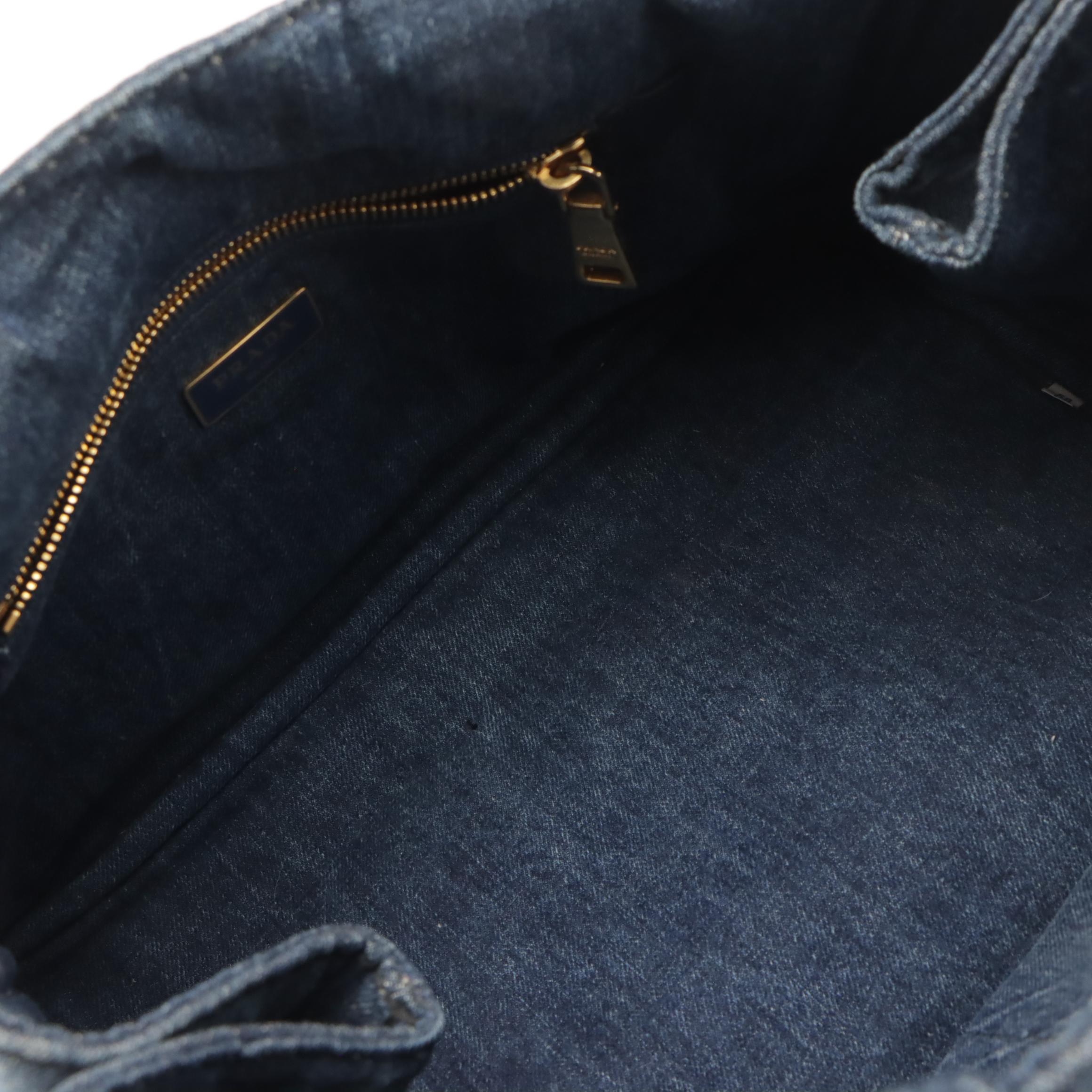 Prada Blue Canapa Logo Denim Tote