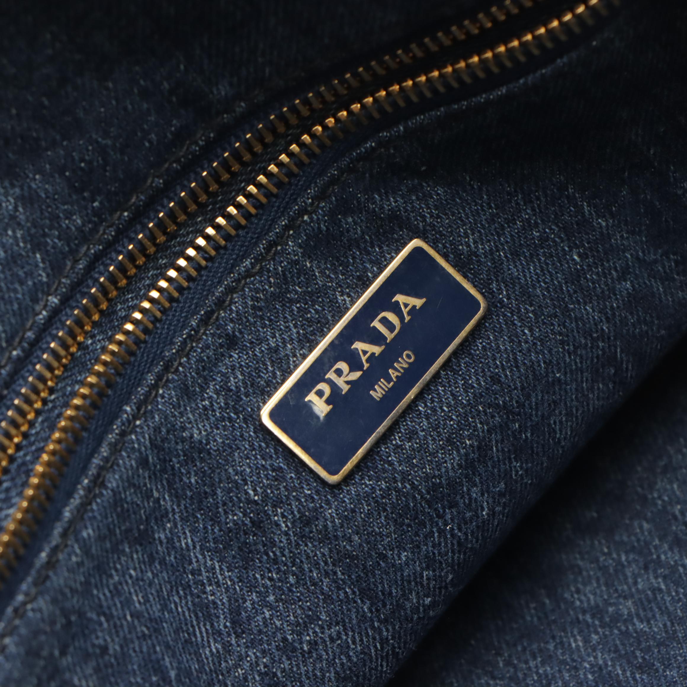 Prada Blue Canapa Logo Denim Tote