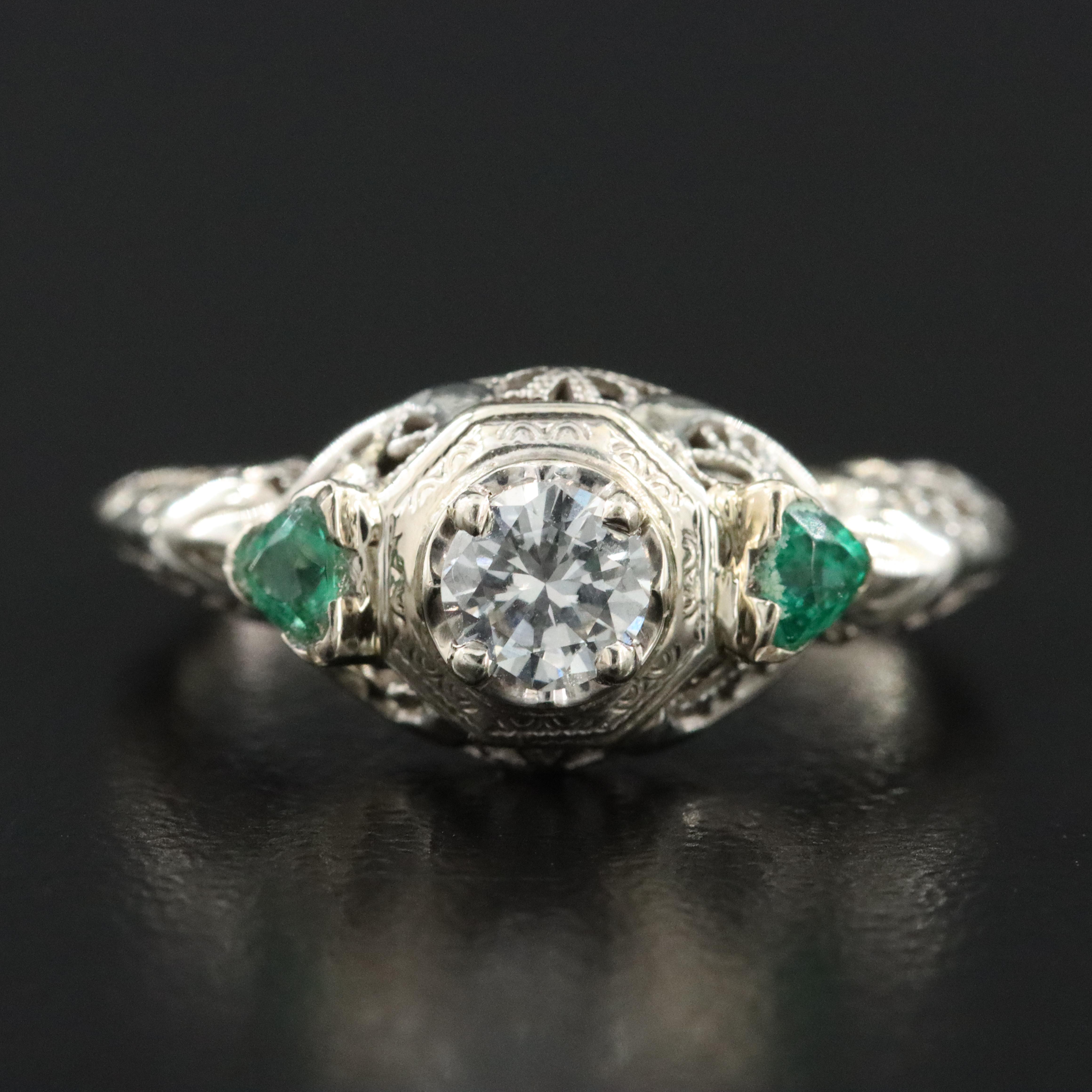 Vintage 14K and 18K Diamond and Tourmaline Ring