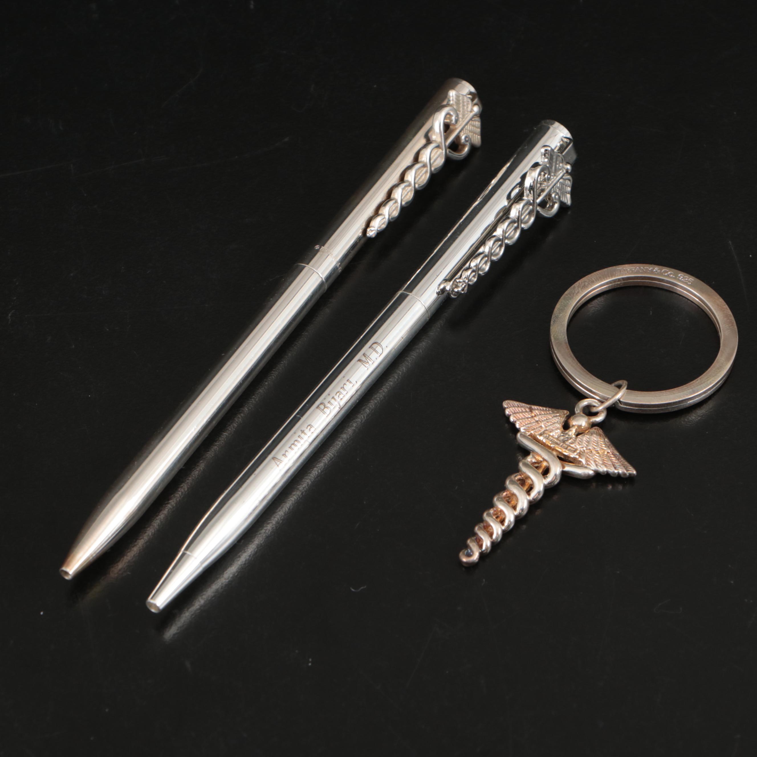 Tiffany & Co. Sterling with Other Caduceus Ballpoint Pens with Key Ring